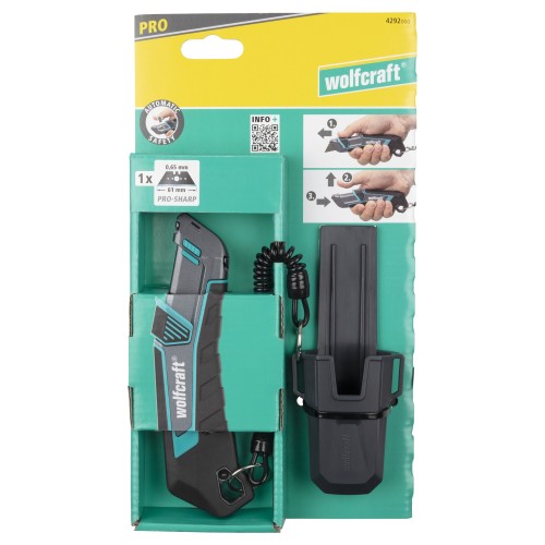 Cúter de cuchilla trapezoidal PRO SAFETY con estuche