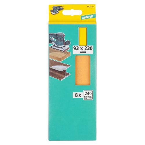8 hojas de lijar de corindón, grano 240, 93 x 230 mm