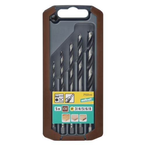 Juego de brocas espirales de madera, vástago hexagonal