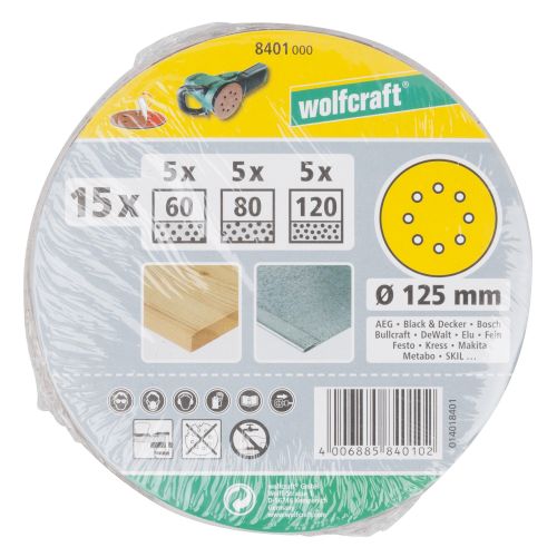 1 juego de discos adhesivos de lijar de 15 piezas, para exc., Ø 125 mm