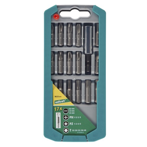Caja de puntas ranura/estrella (PH/PZ) / TORX® (T), 17 piezas