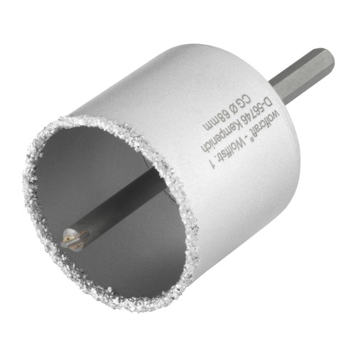 Corona de perforación, recubierta de carburo de tungsteno, con adaptador, Ø 68 mm
