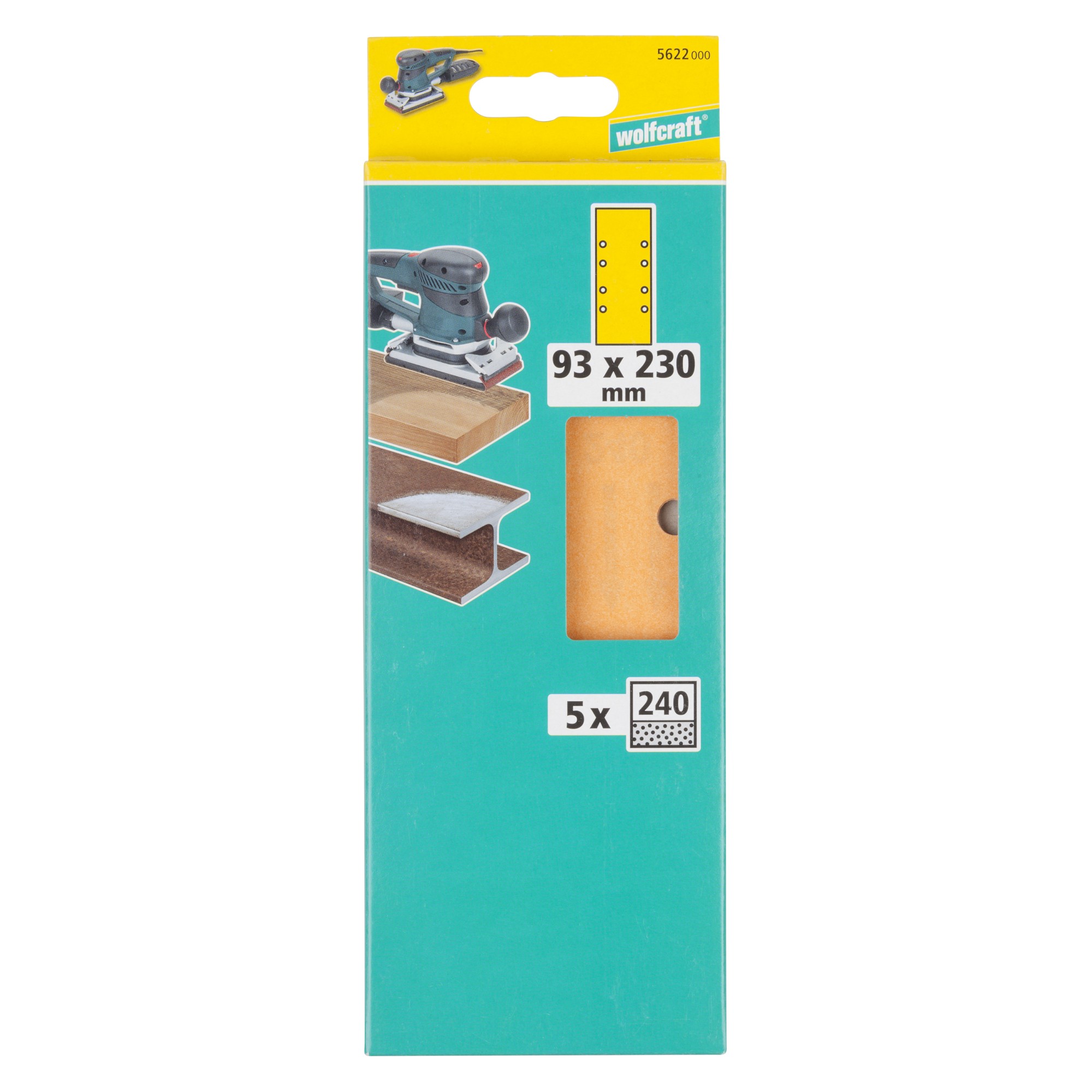 5 hojas de lijar de corindón, grano 240, 93 x 230 mm