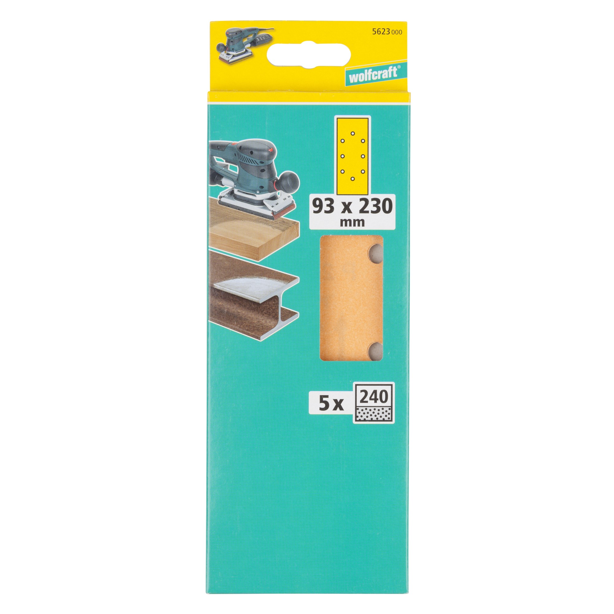 5 hojas de lijar de corindón, grano 240, 93 x 230 mm