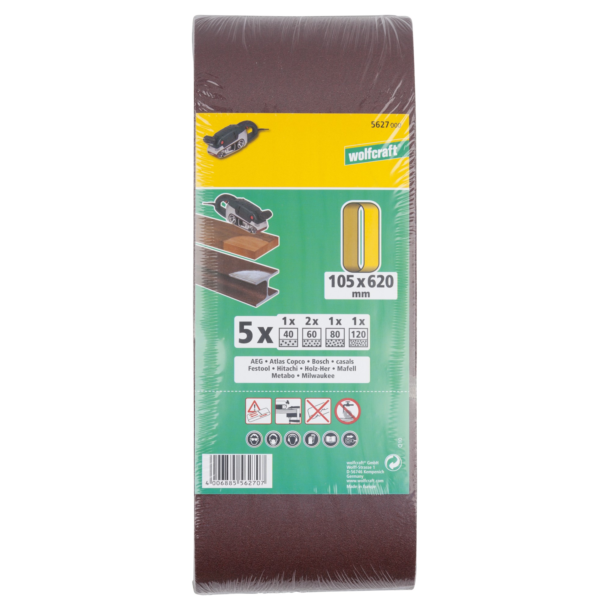 1 juego de lijas de banda de 5 piezas, 105 x 620