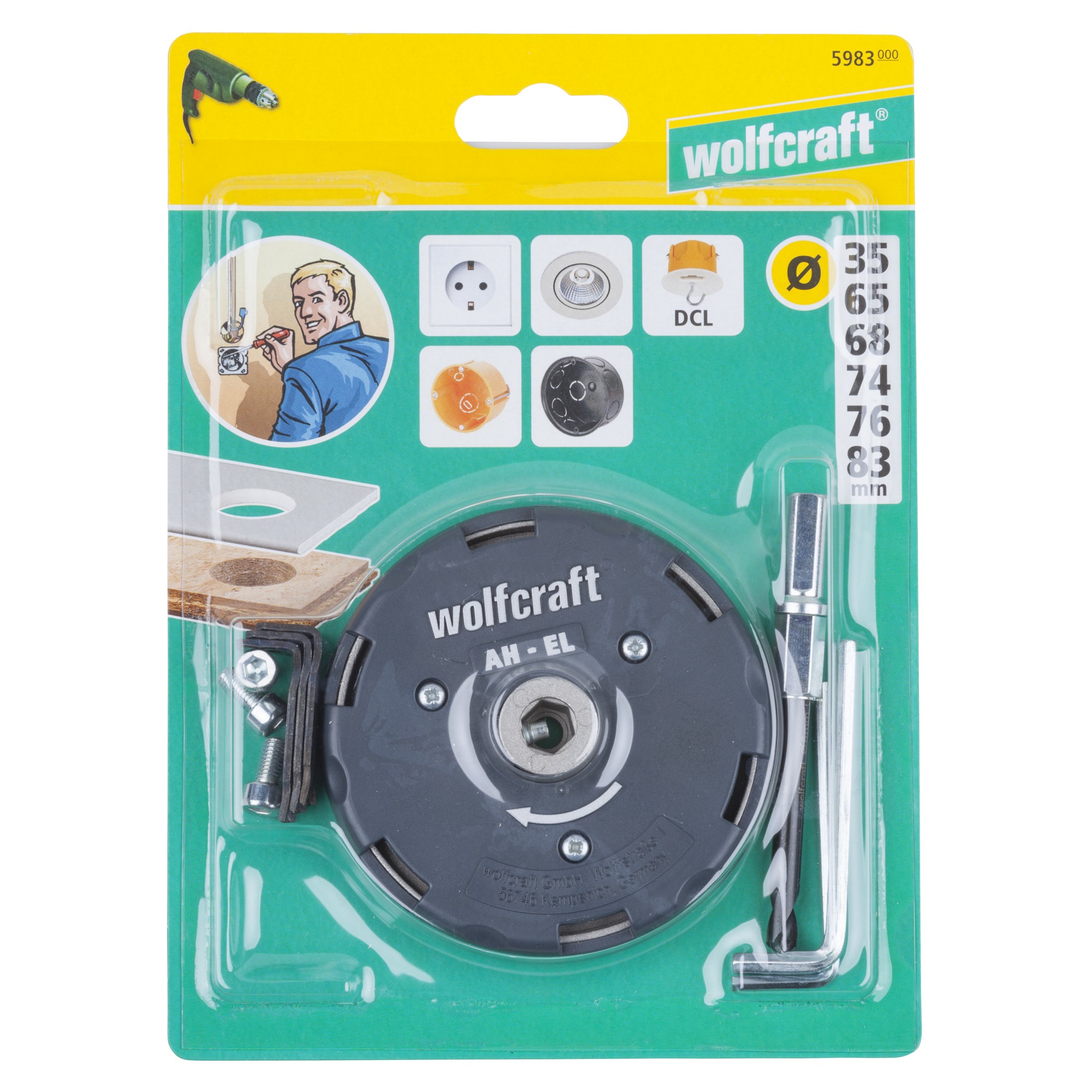 1 sierra de corona ajustable Ø 35,65,68,74,76,83 mm (AH-EL)