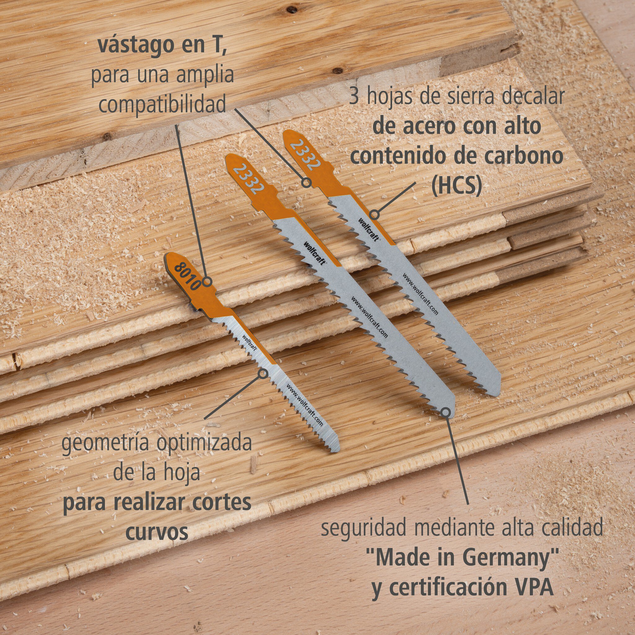 Juego de proyecto de hojas de sierra de calar "Entarimado", 3 piezas