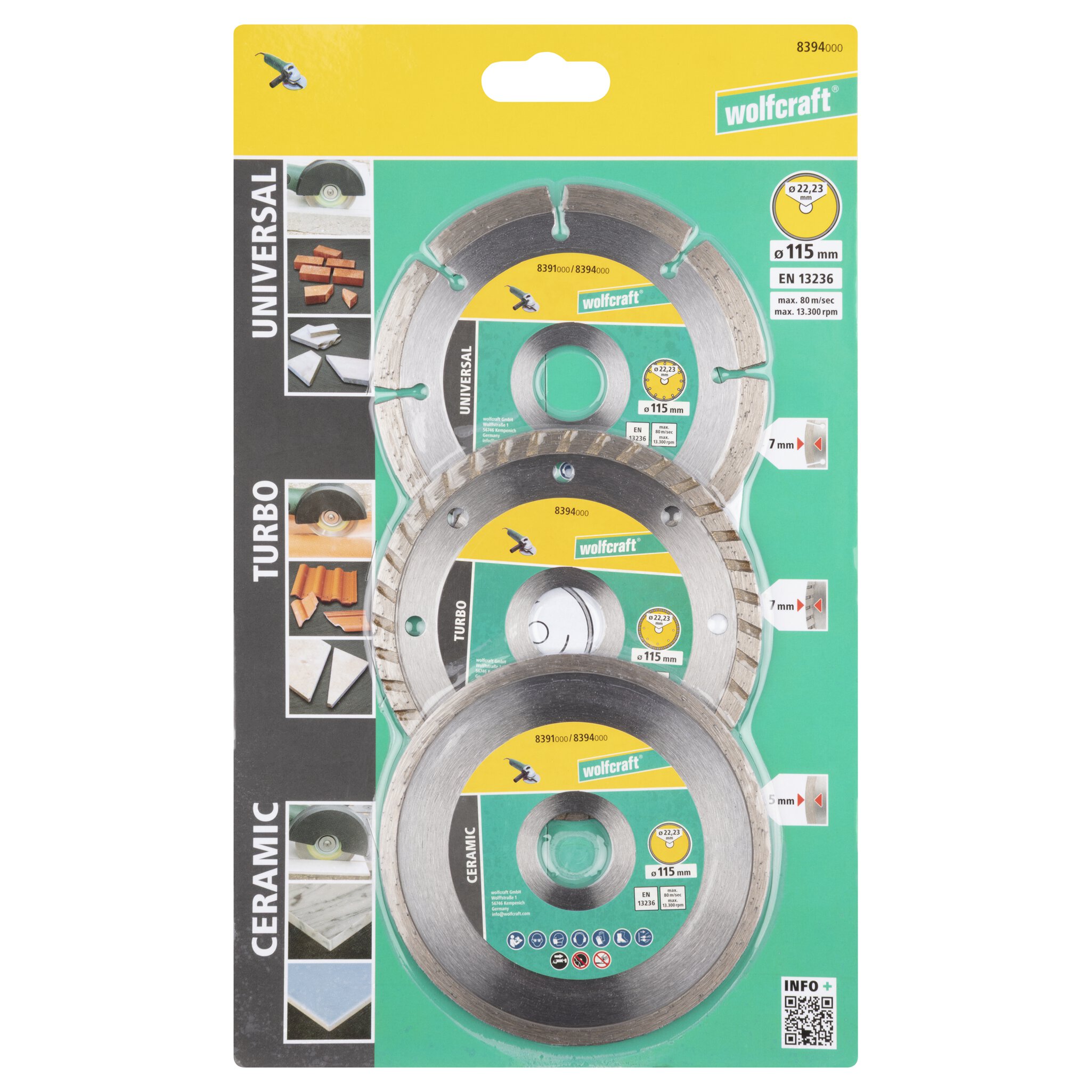 Juego de discos de corte diamantados, diámetro de 115 mm, 3 piezas