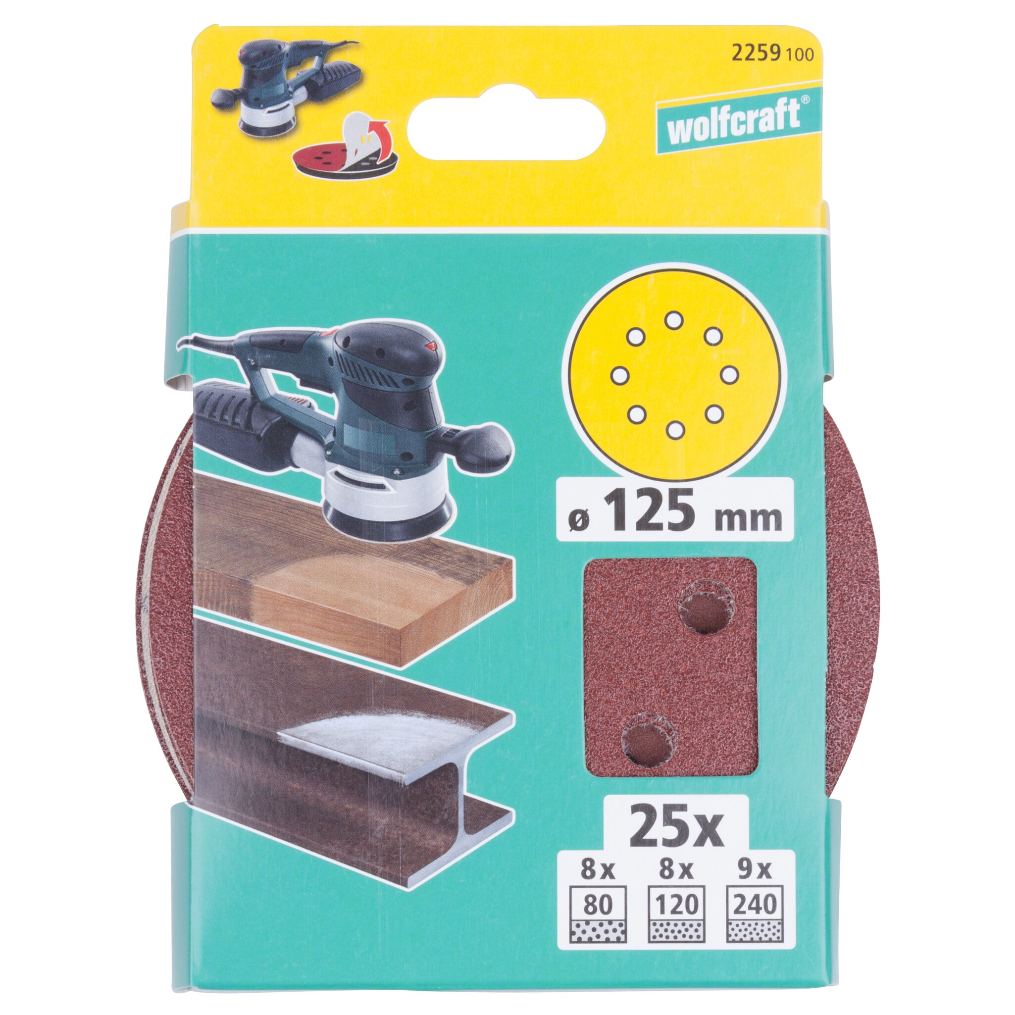 1 juego de discos adhesivos de lijar de 25 piezas, para exc., Ø 125 mm