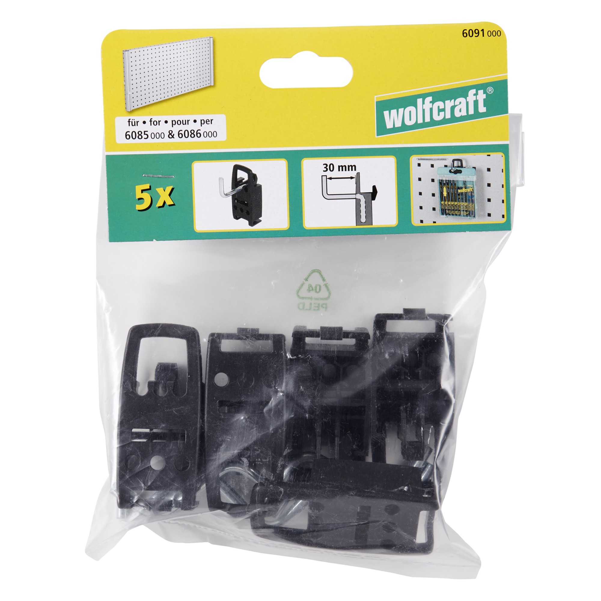 5 ganchos individuales para panel perforado de 30 mm WSS