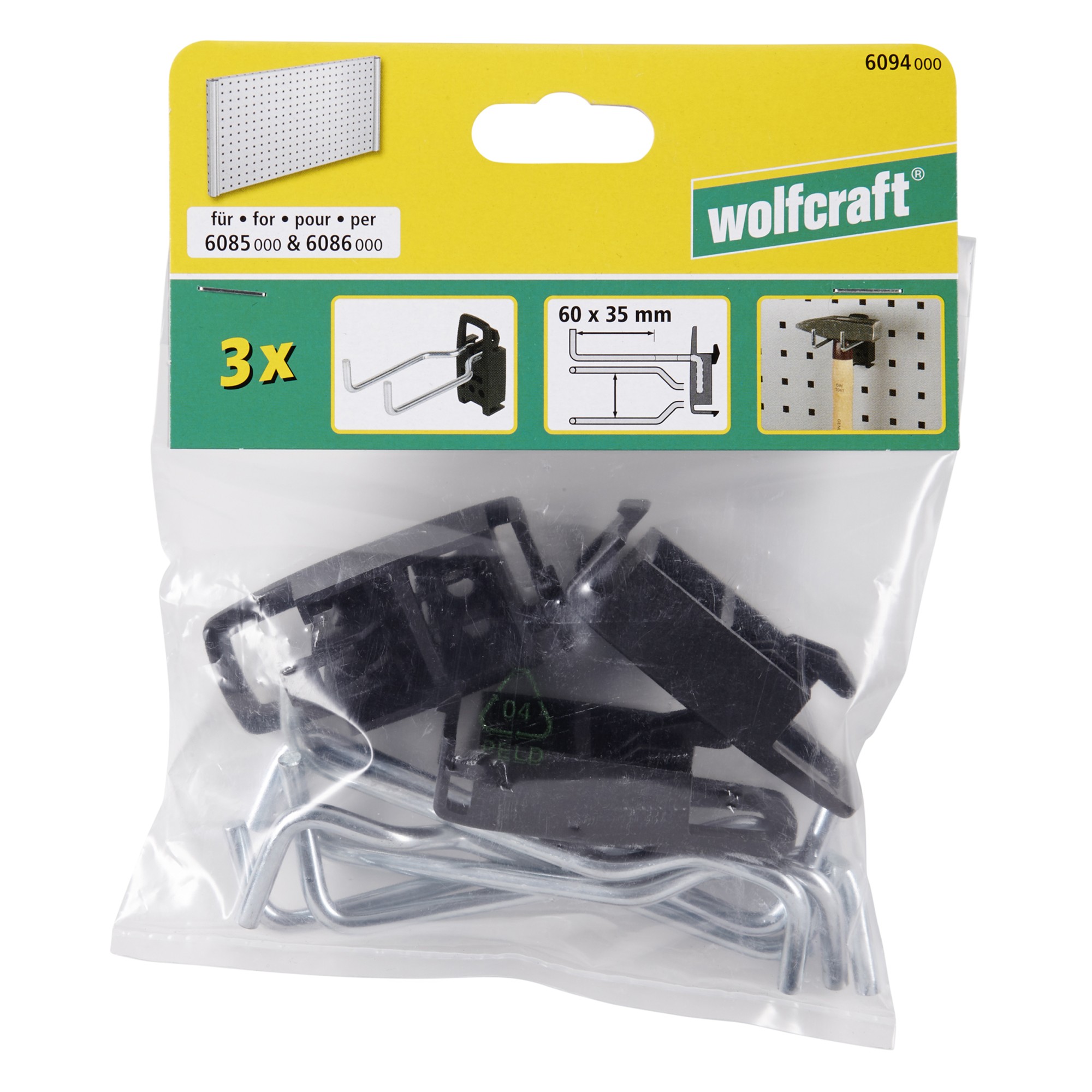 3 ganchos dobles para panel perforado de 60 x 35 mm WSS