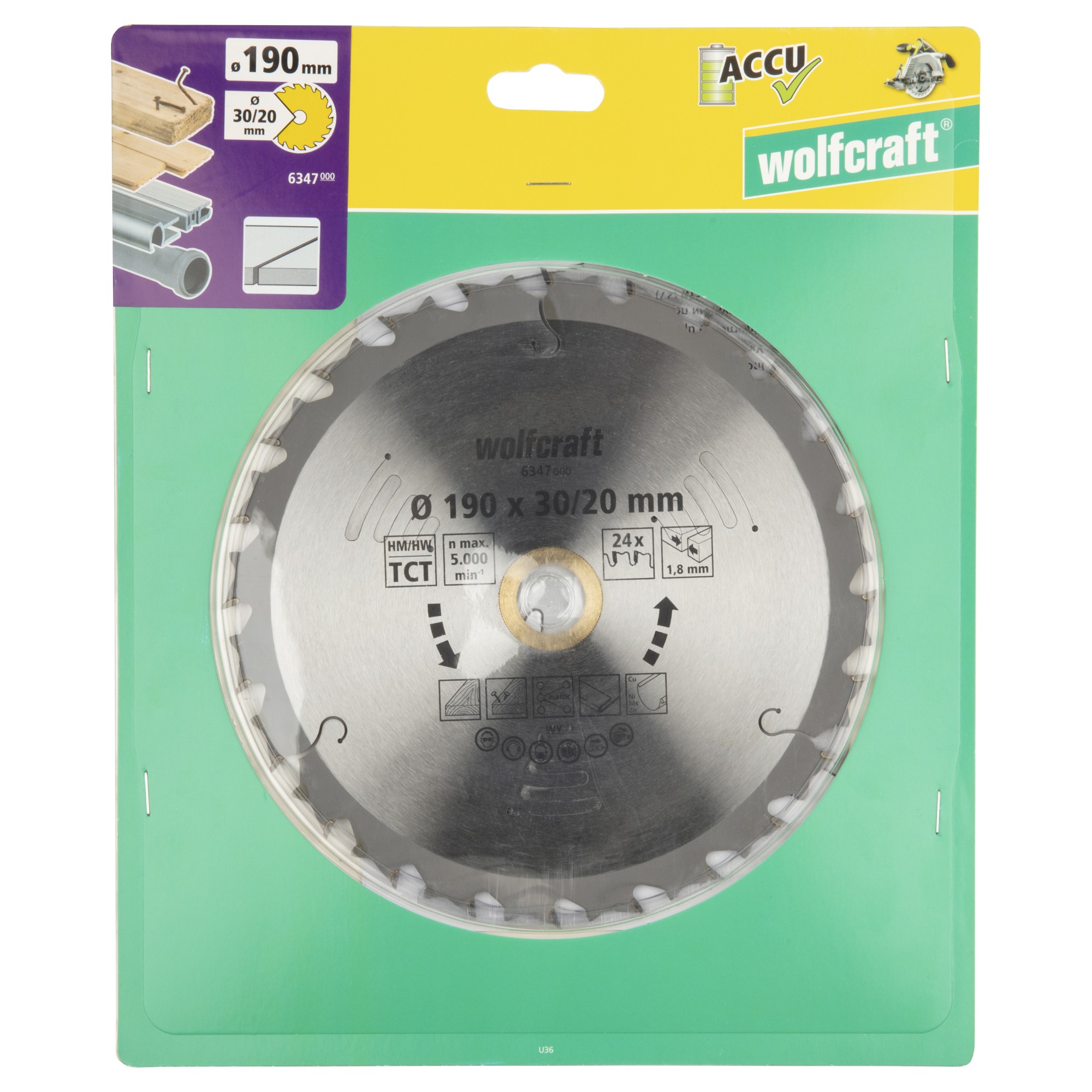 Disco de sierra circular para sierras circulares de mano a batería, serie lila, Ø 190 mm