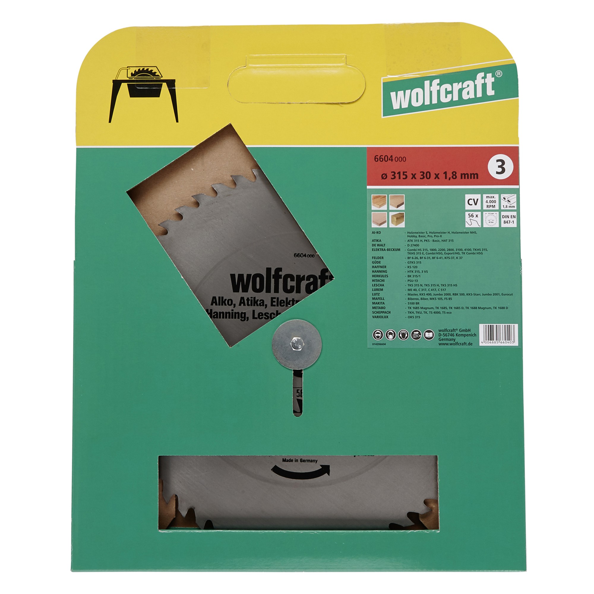 1 disco para sierras circulares de mesa CV, 56 dientes ø315 mm