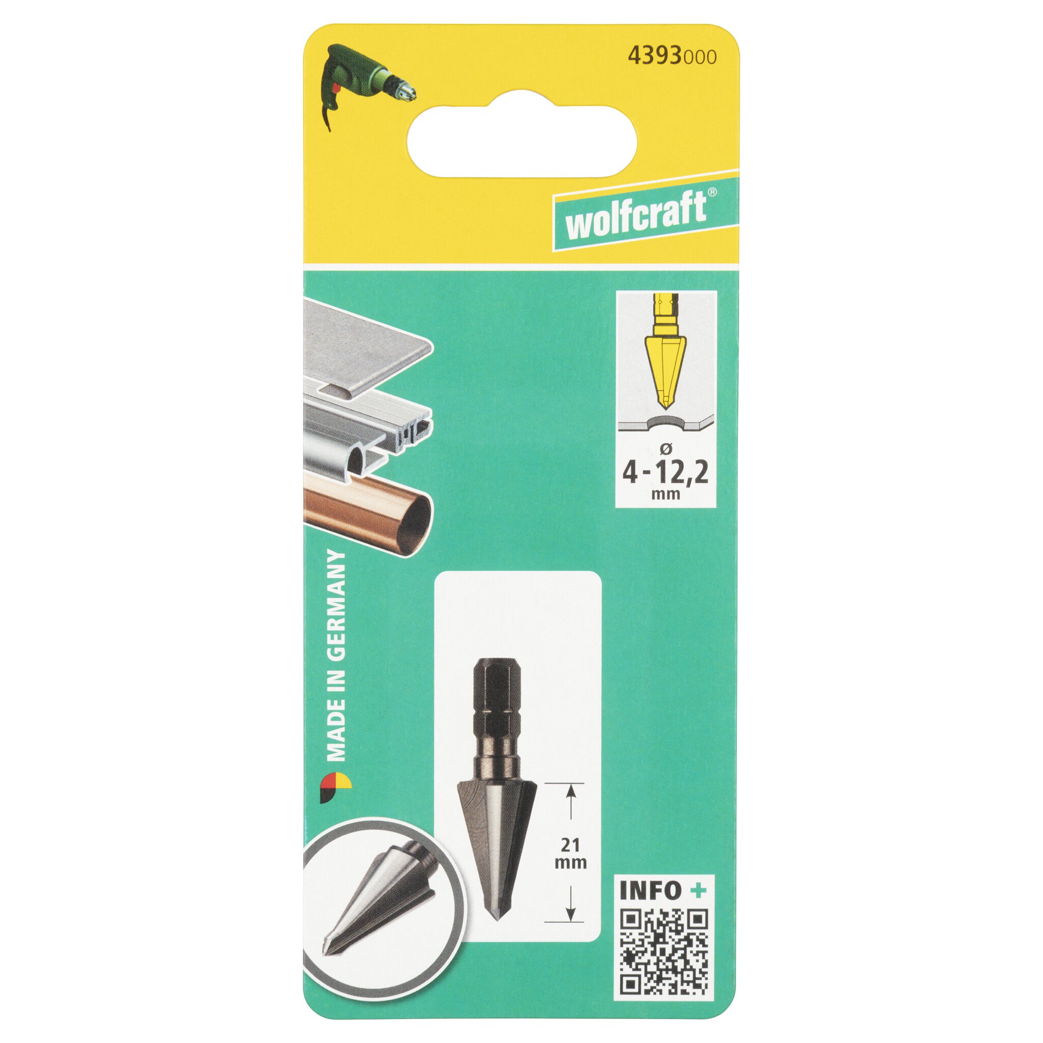 1 fresa de escariar HSS Ø 4-12,2 mm, hexagonal