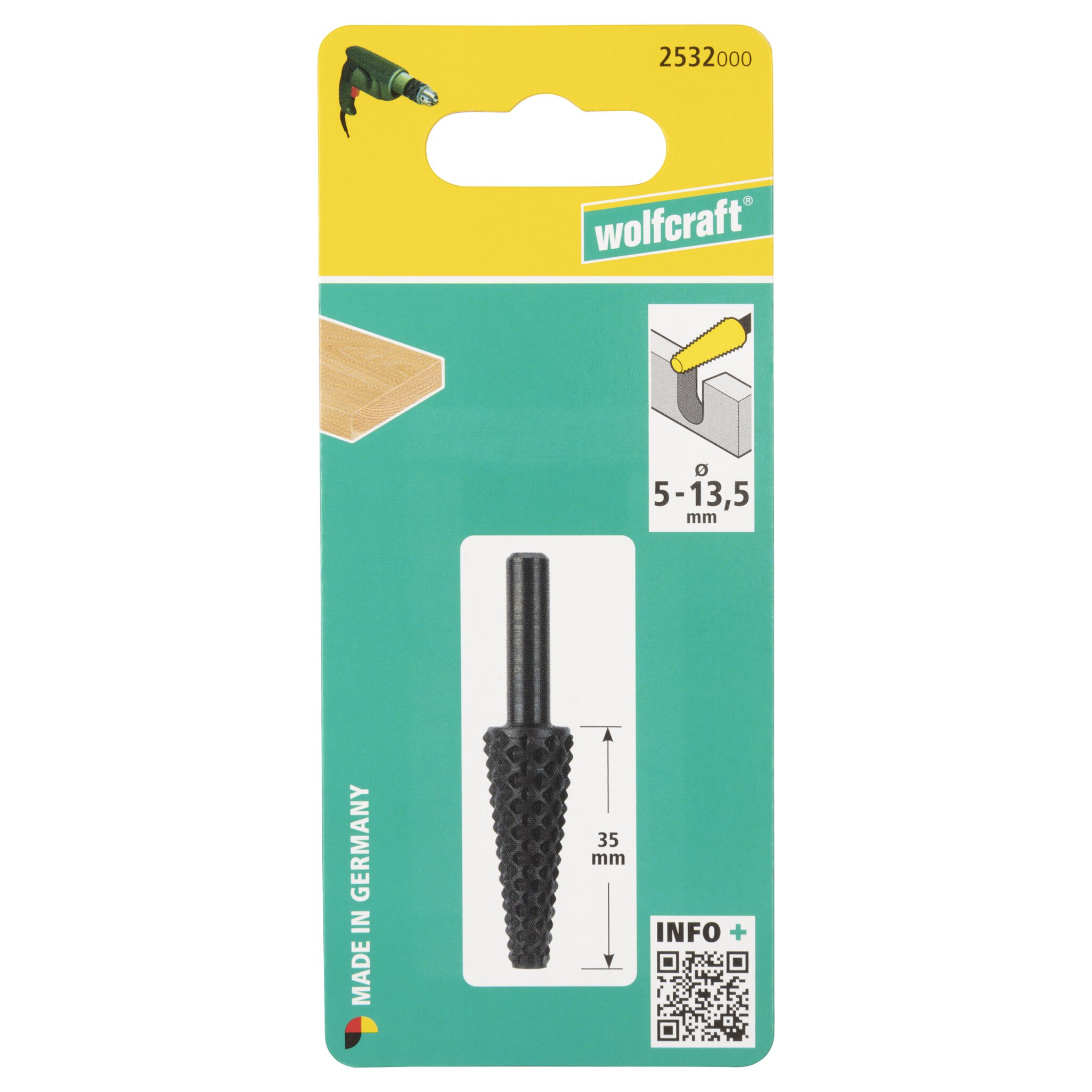 1 escofina de perfil cónica para madera Ø 5-12 x 35 mm