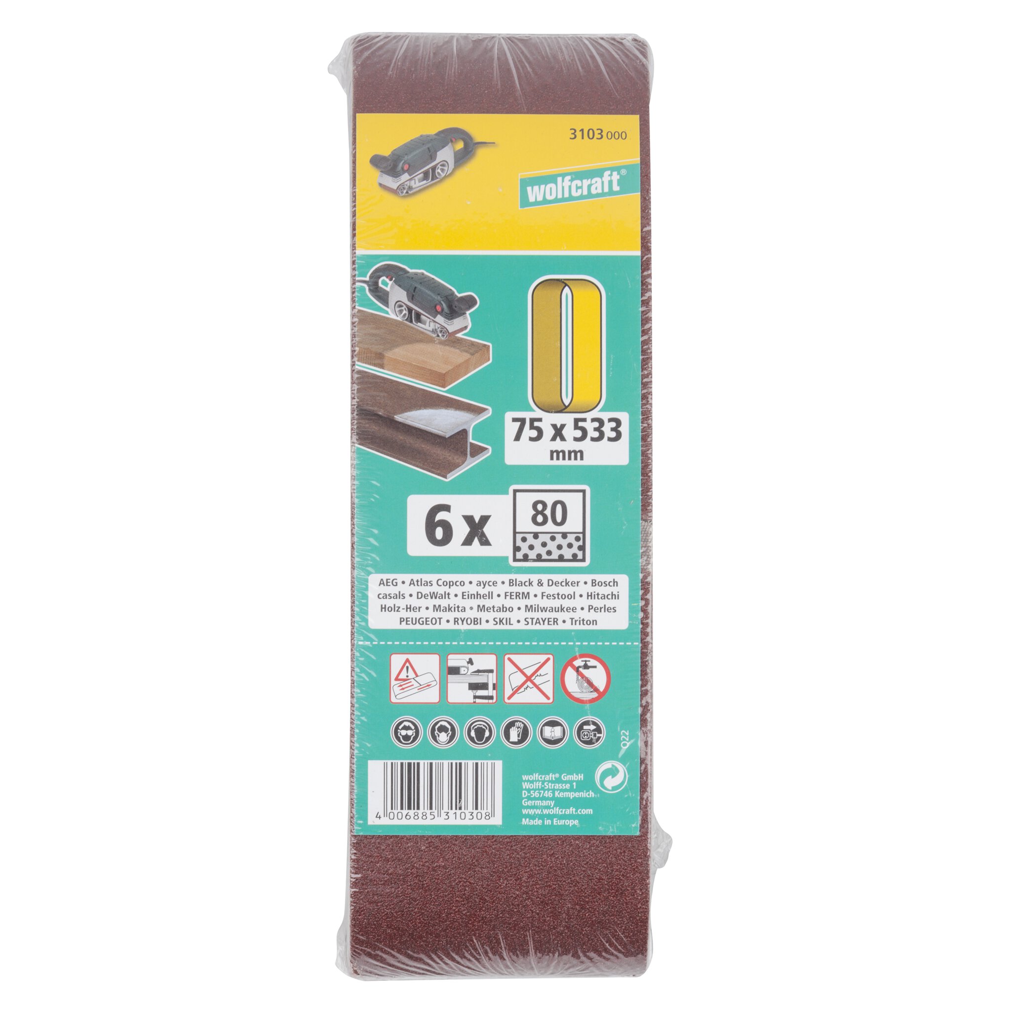 6 lijas de banda, corindón, grano 80, 75 x 533