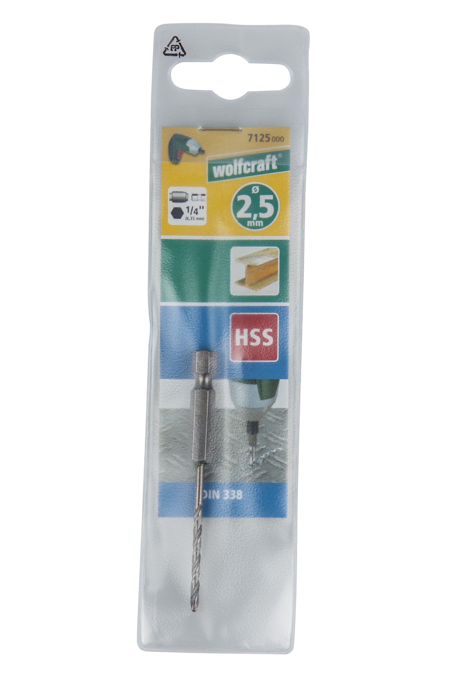 1 broca para metal HSS, rect., vást. hexagonal, Ø 2,5 x 70 mm