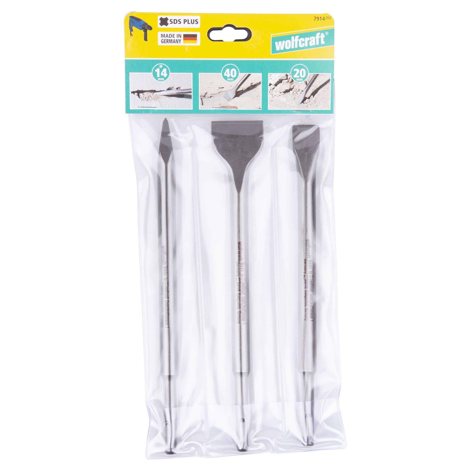 1 juego de 3 piezas de cinceles con vástago SDS-plus