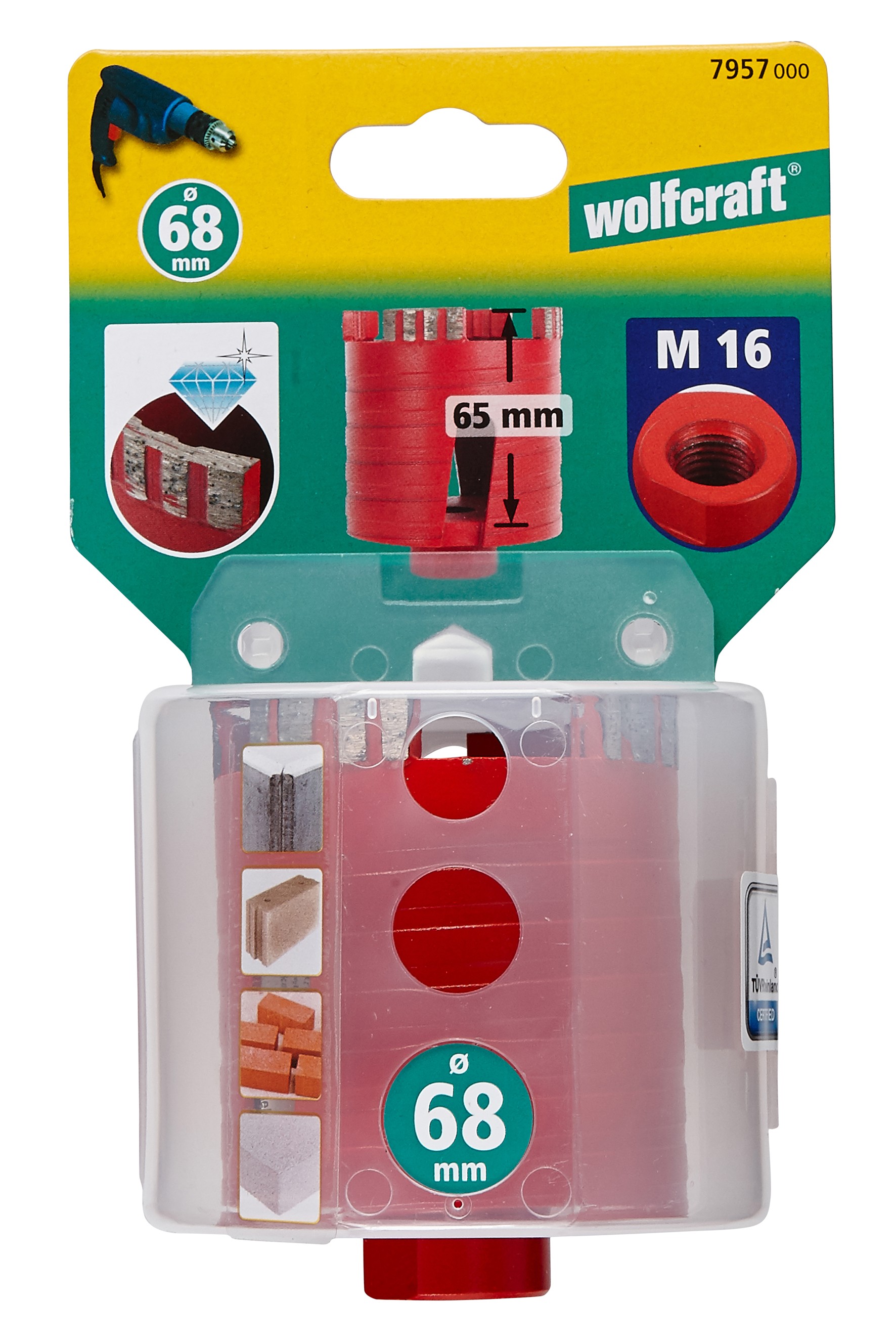 1 corona de perforación con dentado de diamante ø 68 mm