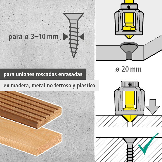 1 avellanador WS con tope profund. Ø20mm