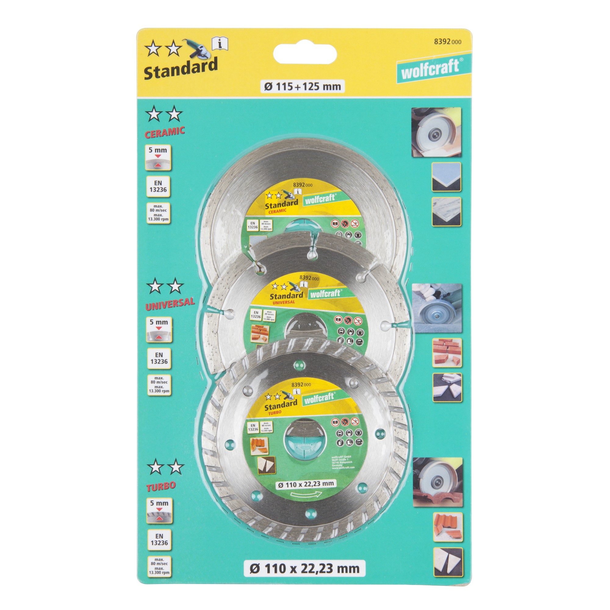 1 set de 3 discos diamantados de corte. ø 110 mm