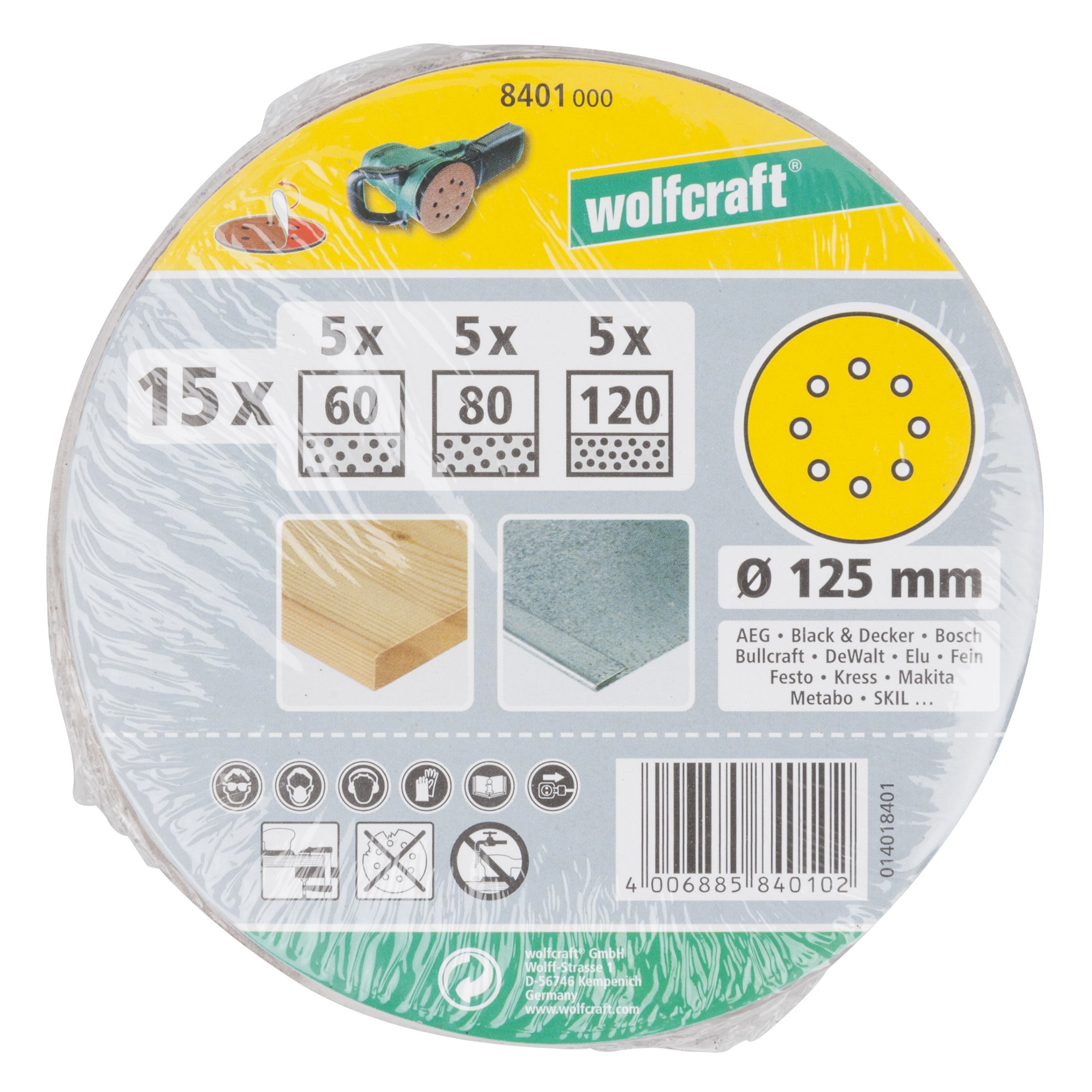 1 juego de discos adhesivos de lijar de 15 piezas, para exc., Ø 125 mm