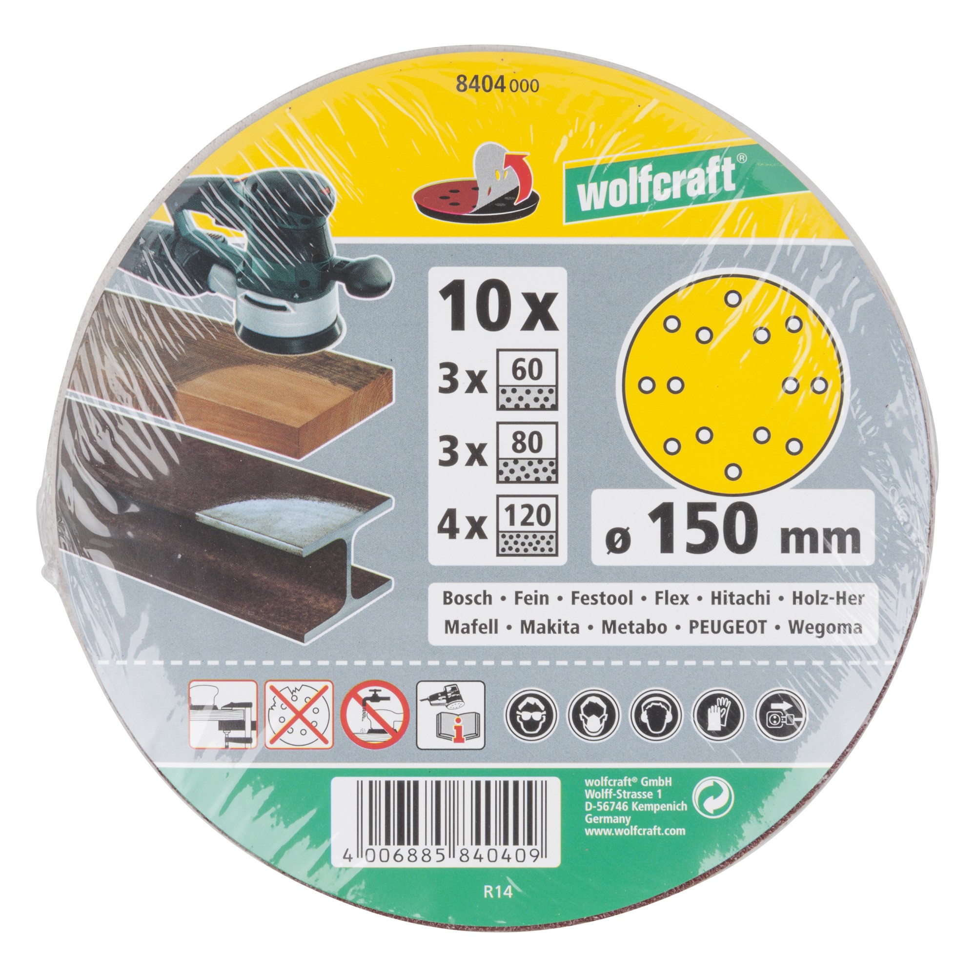 1 juego de discos adhesivos de lijar de 10 piezas, para exc., Ø 150 mm