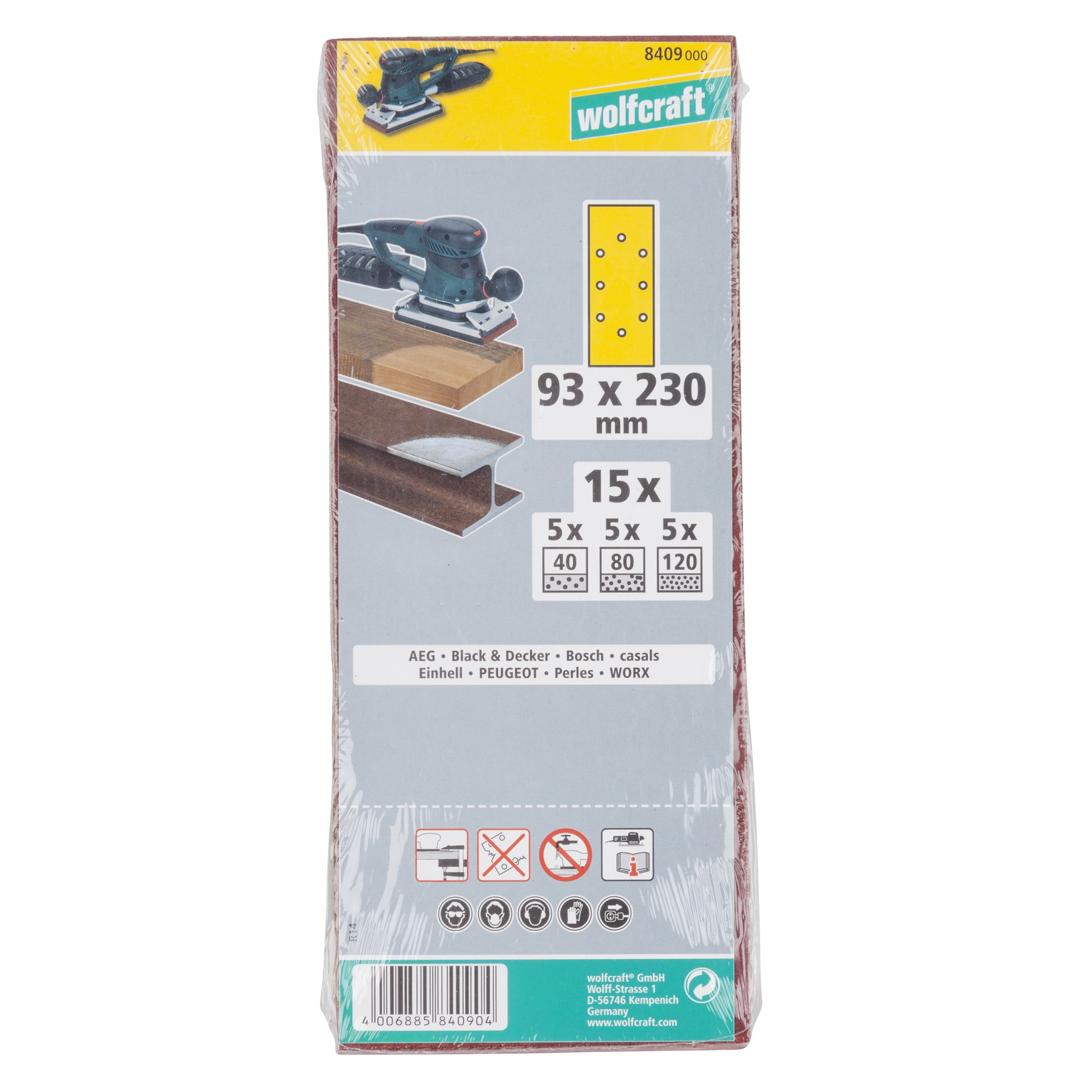 1 juego de hojas de lijar de 15 piezas, 93 x 230 mm