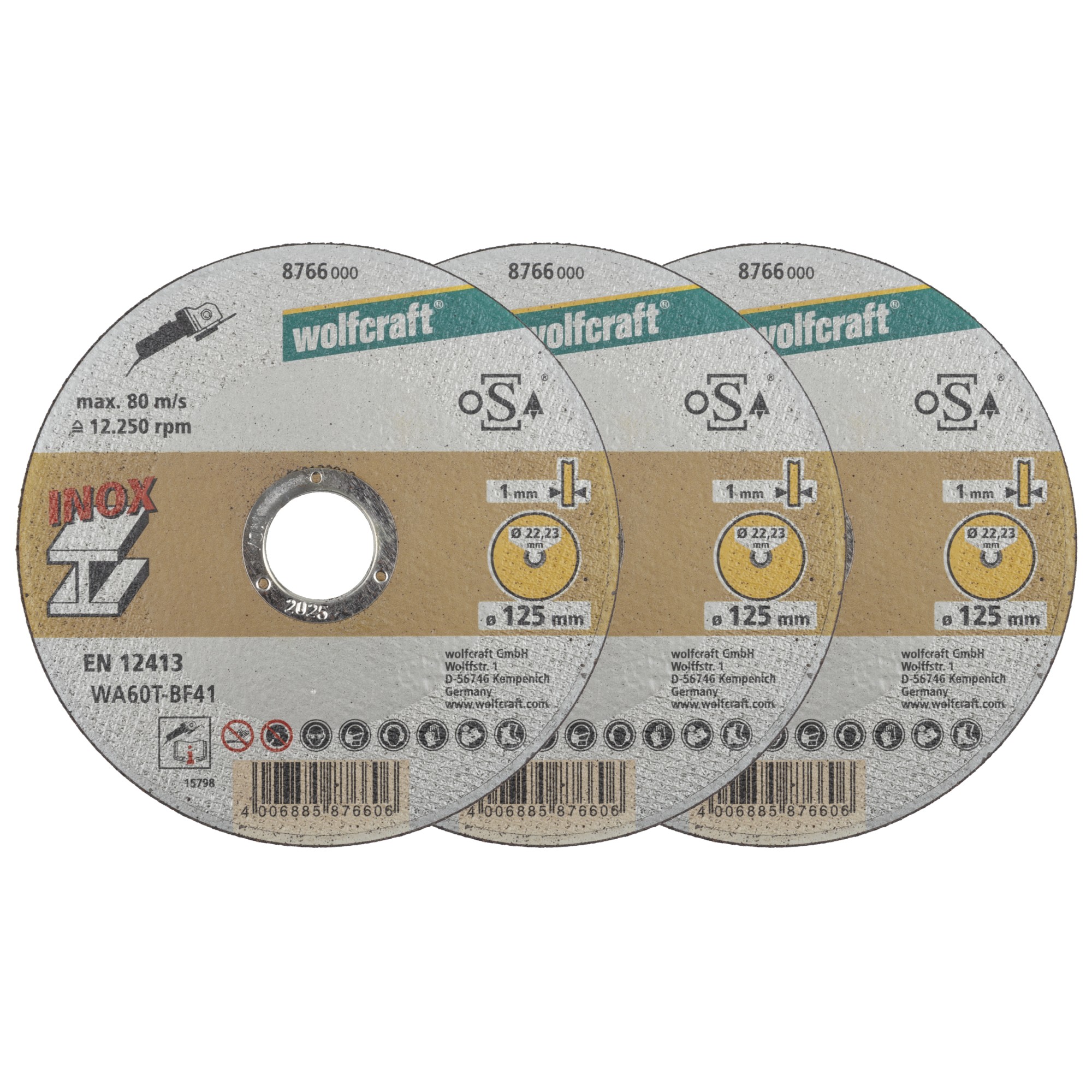 3 discos para cortar acero inox ø 125x1,2x22,2 mm