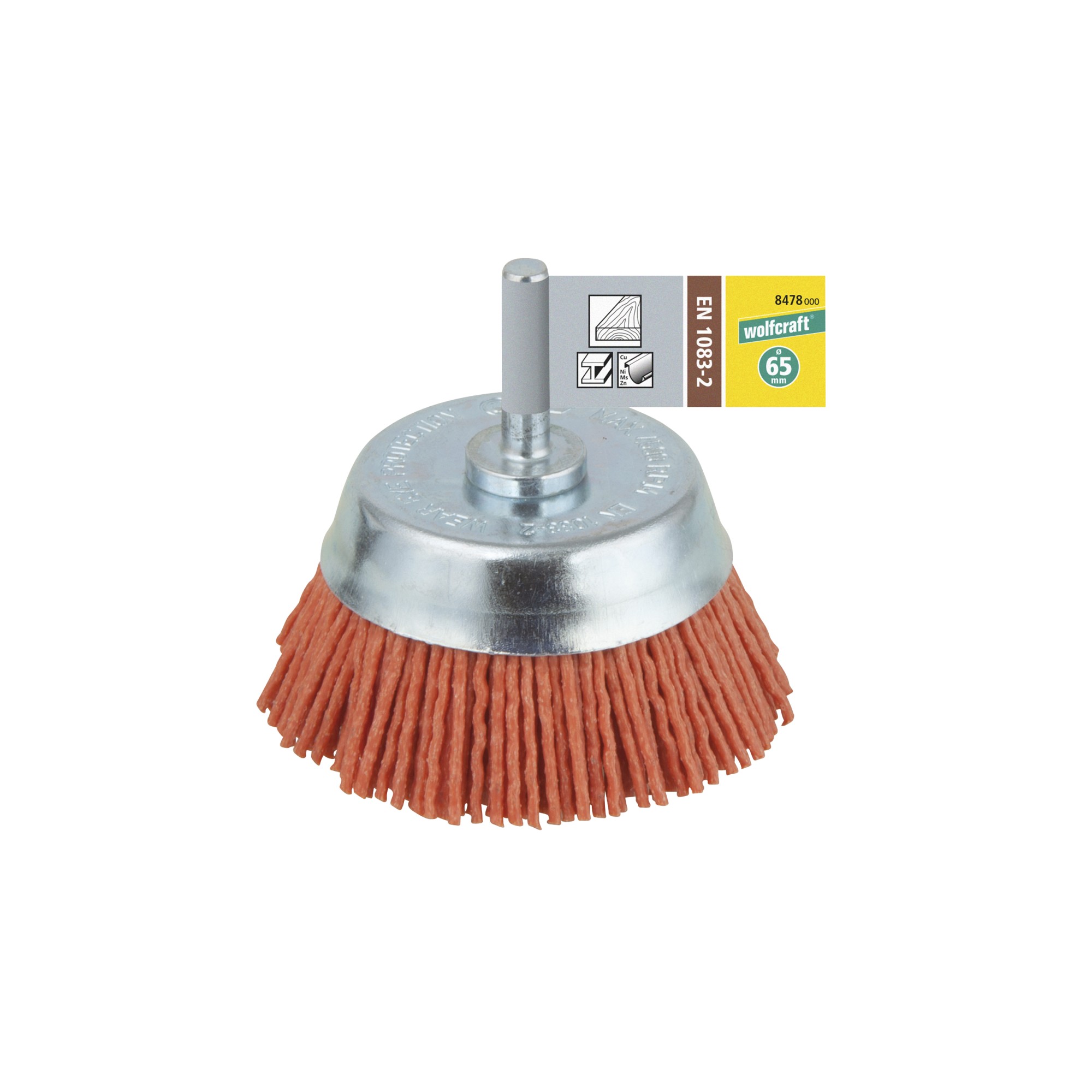 1 cepillo de copa de alambre de nylon, agresivo vást. 6 mm Ø 65 mm