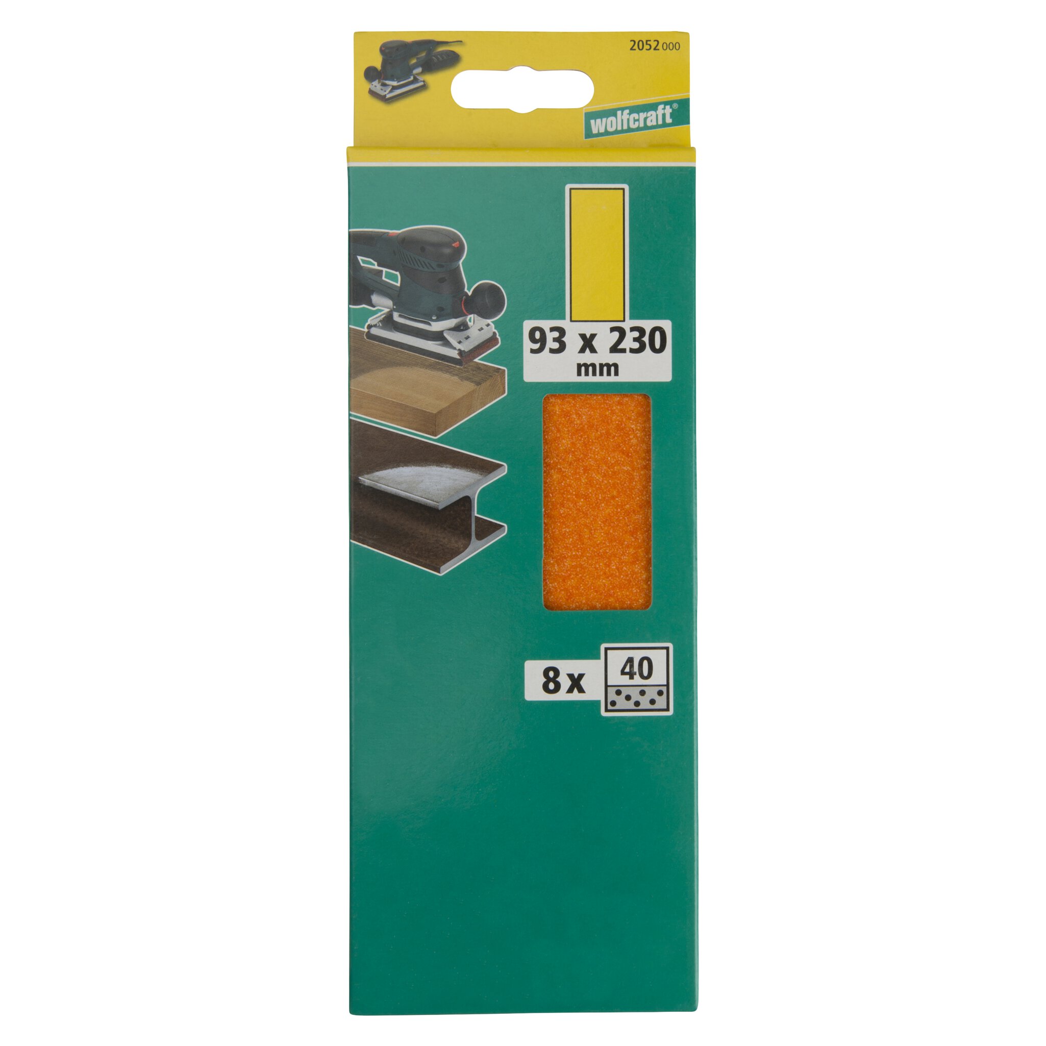 8 hojas de lijar de corindón, grano 40, 93 x 230 mm