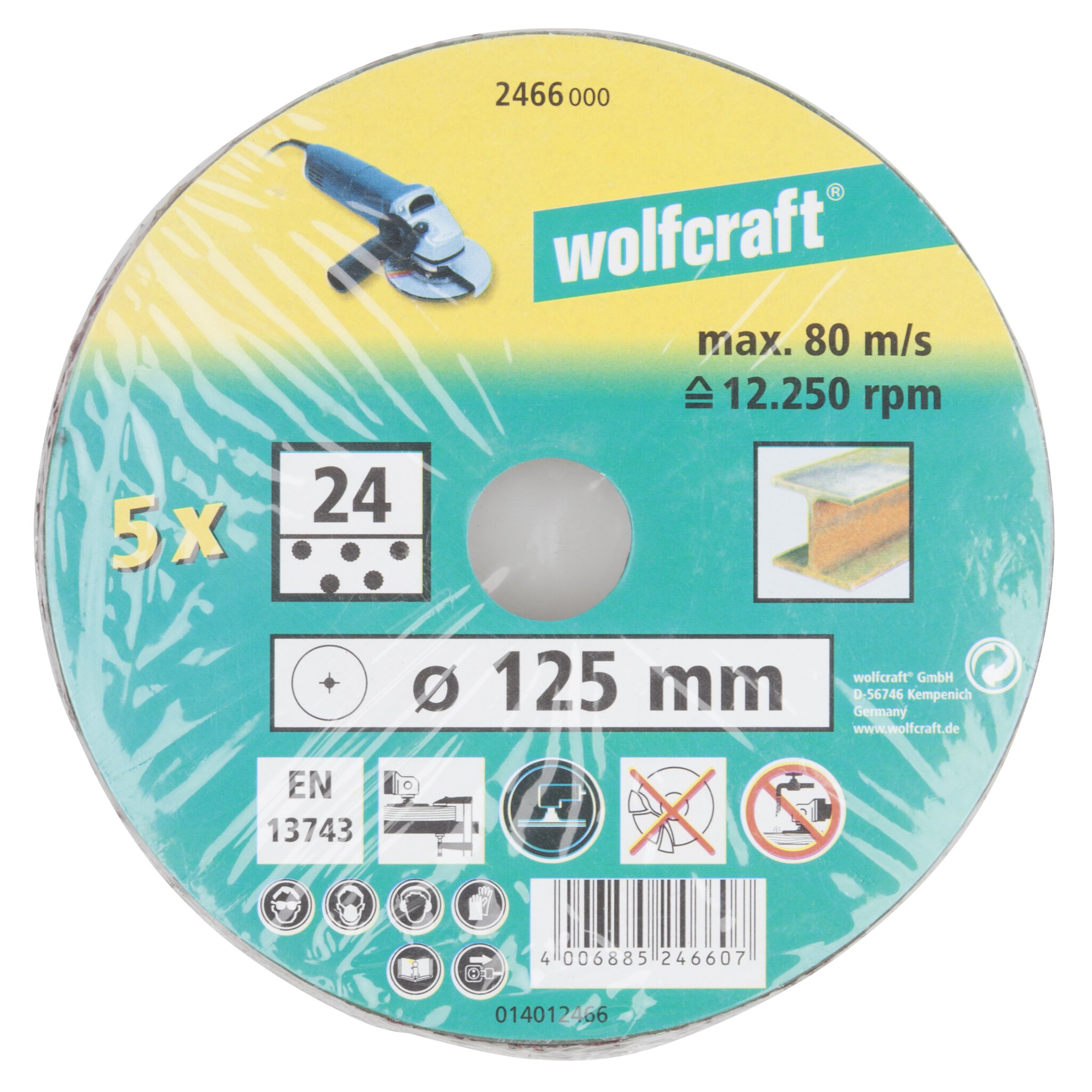 5 discos de lijar de fibra WS, grano 24 Ø 125 mm