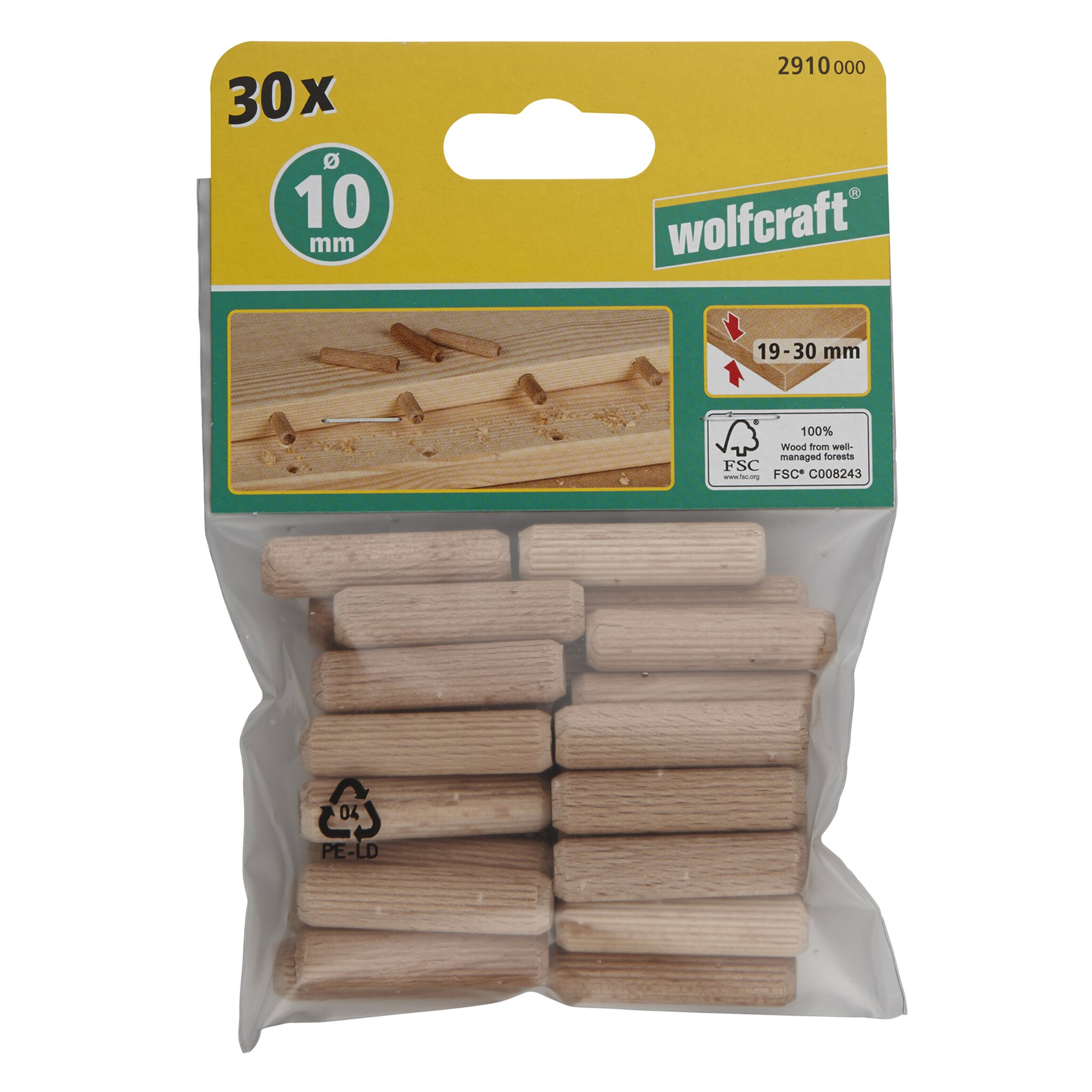 30 espigas corrugadas de haya de ø10x40mm