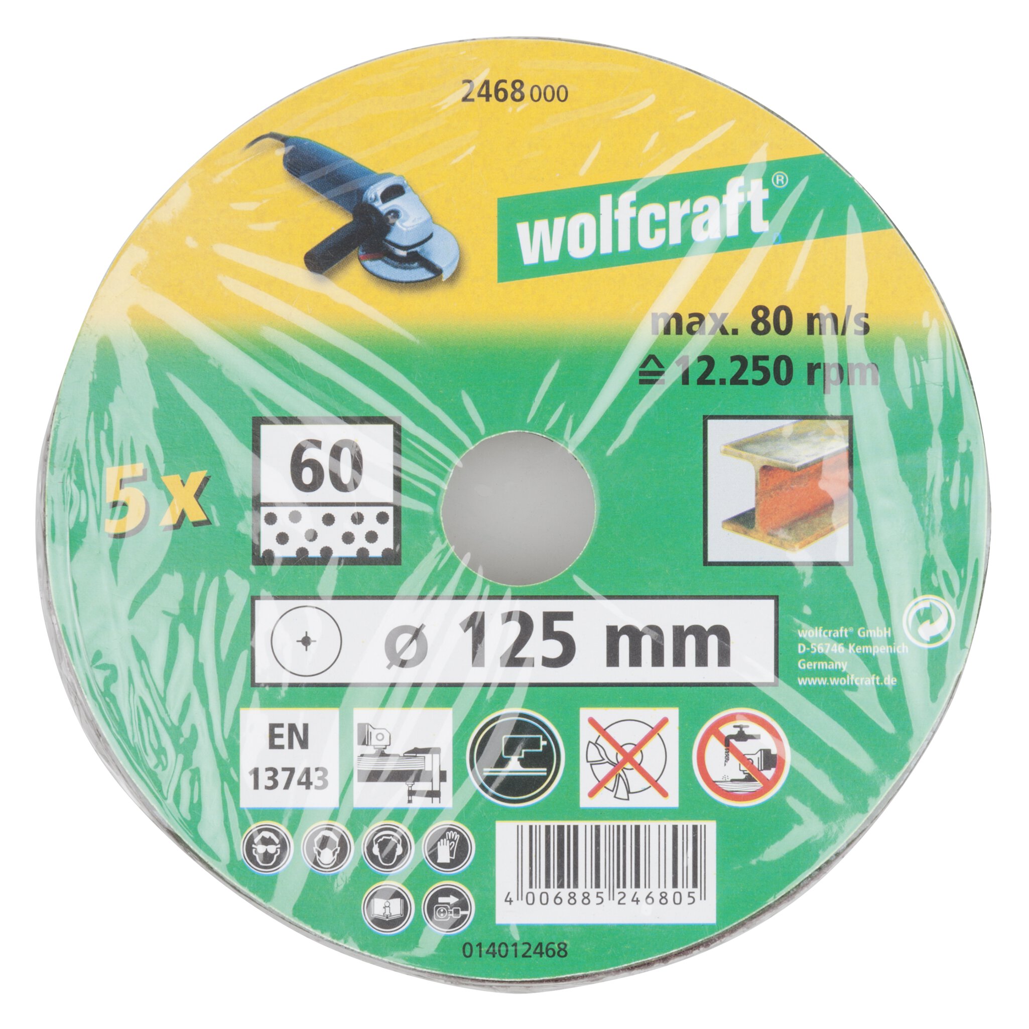 5 discos de lijar de fibra WS, grano 60 Ø 125 mm