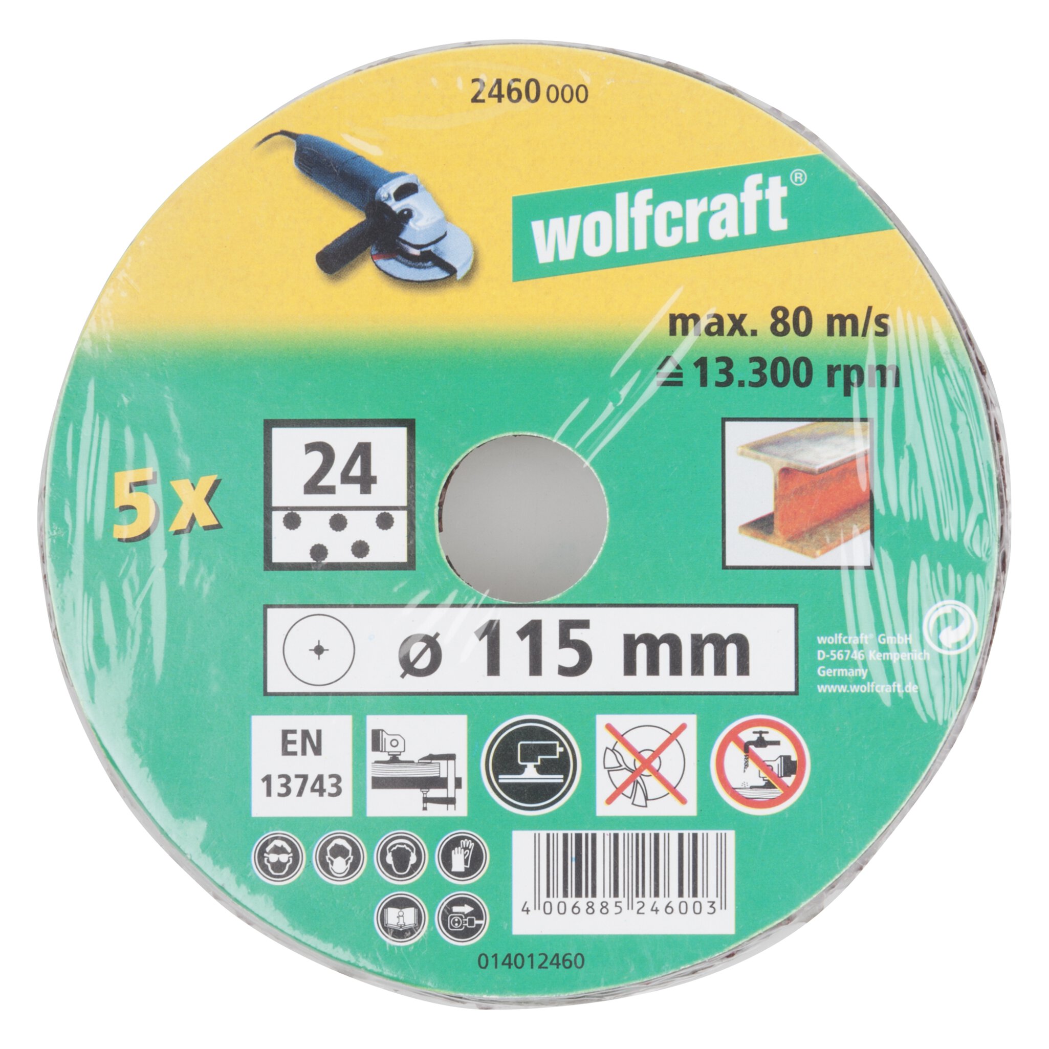 5 discos de lijar de fibra WS, grano 24 Ø 115 mm
