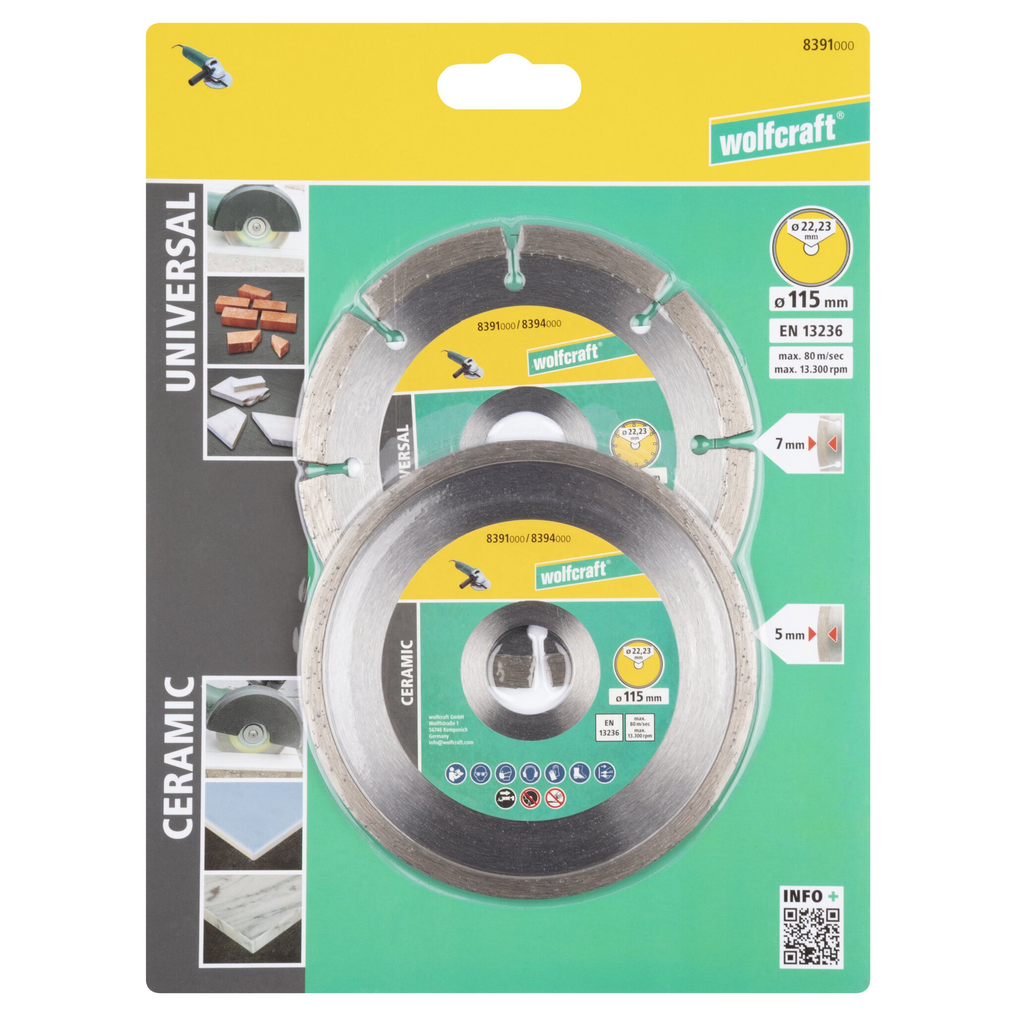 Juego de discos de corte diamantados, diámetro de 115 mm, 2 piezas