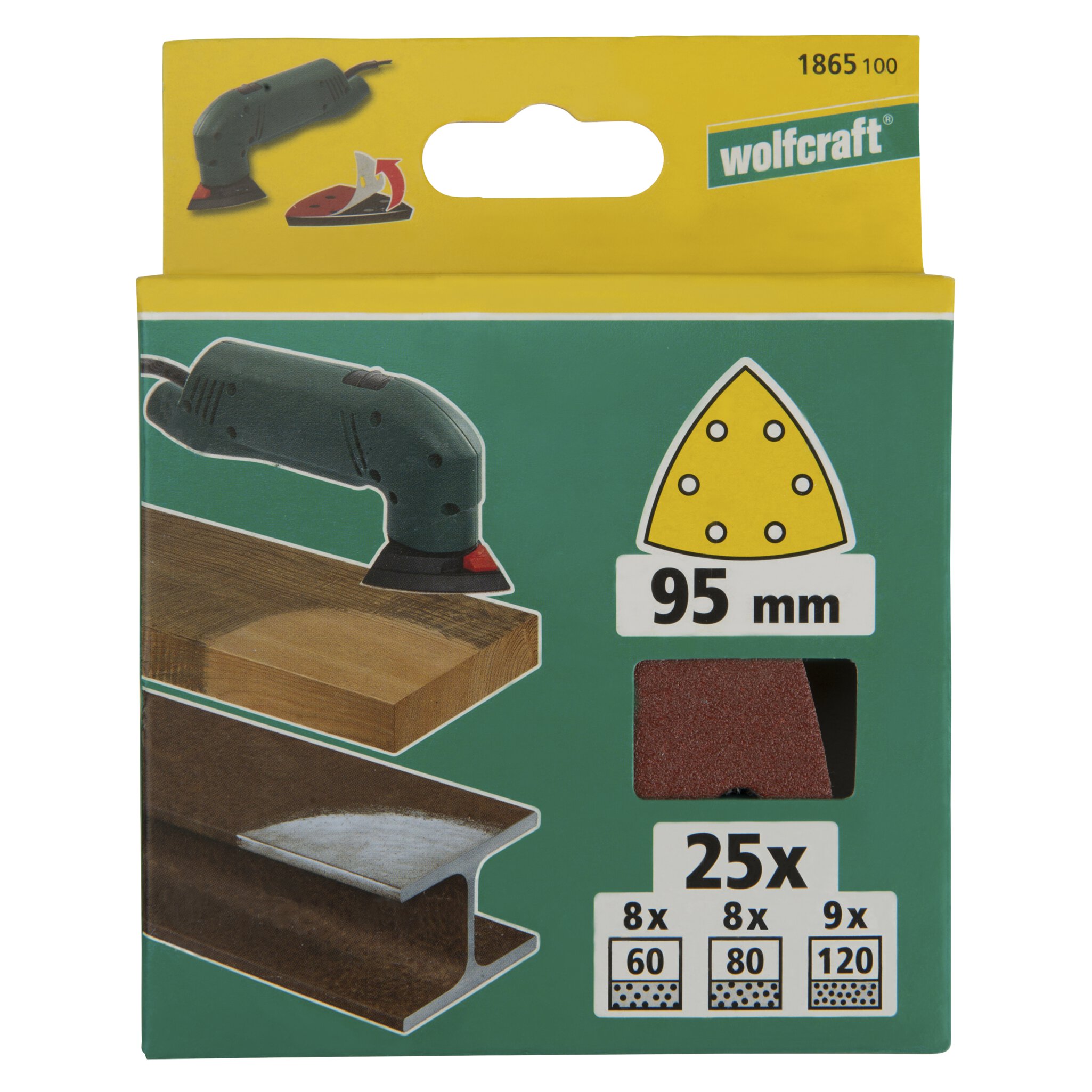Juego de hojas abrasivas autoadherentes para madera/metal, 95 mm, tamaño de grano: 60-120, 25 piezas