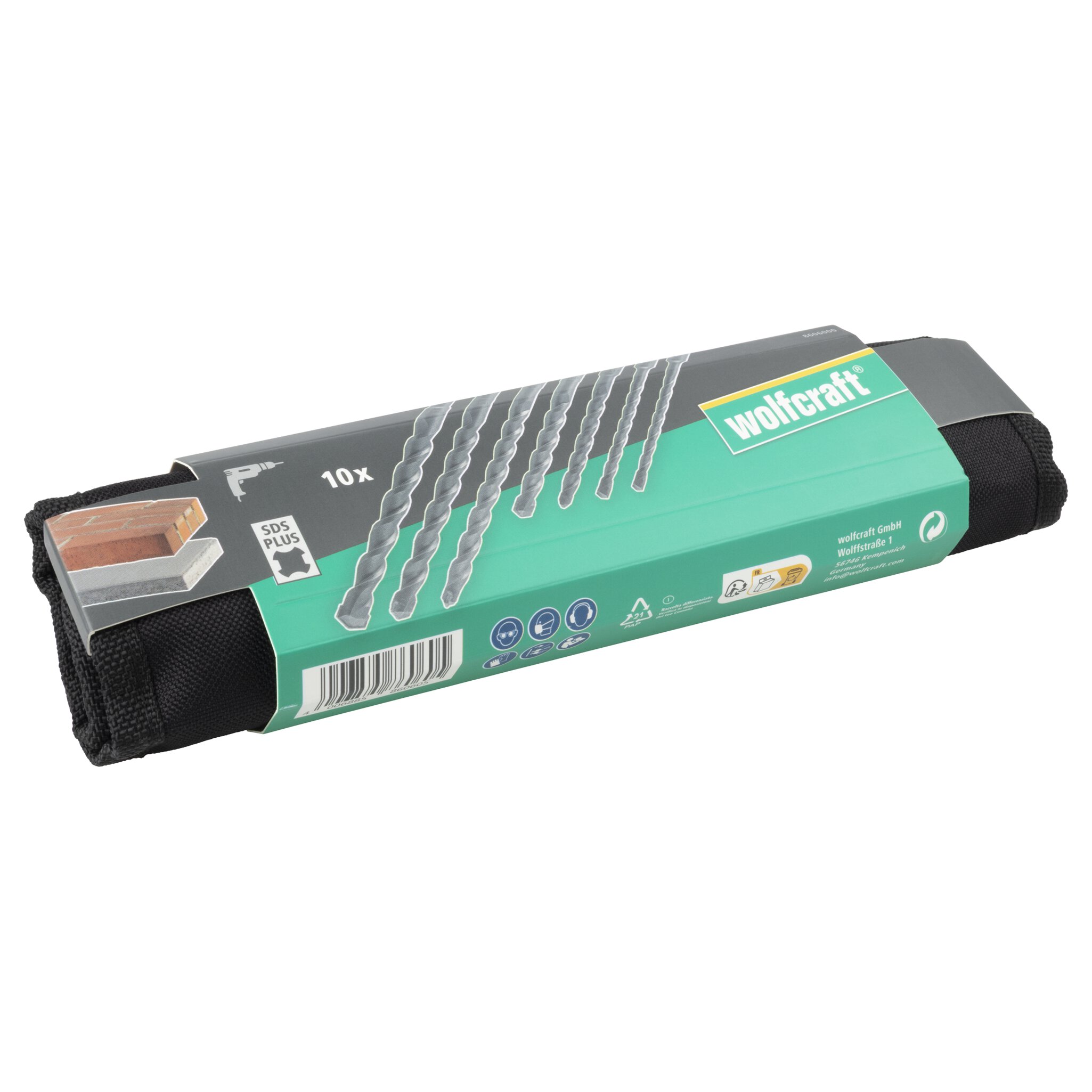 Juego de brocas para hormigón con filo de carburo de tungsteno, SDS-plus, 10 piezas, en bolsa enrollable