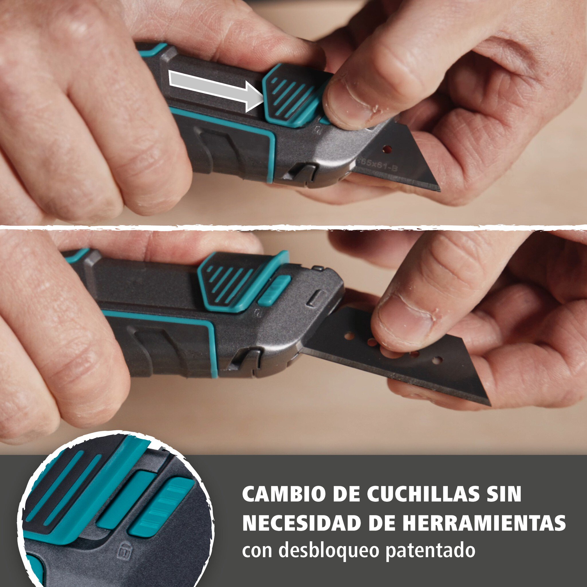 Cúter de cuchilla trapezoidal PRO SAFETY con estuche