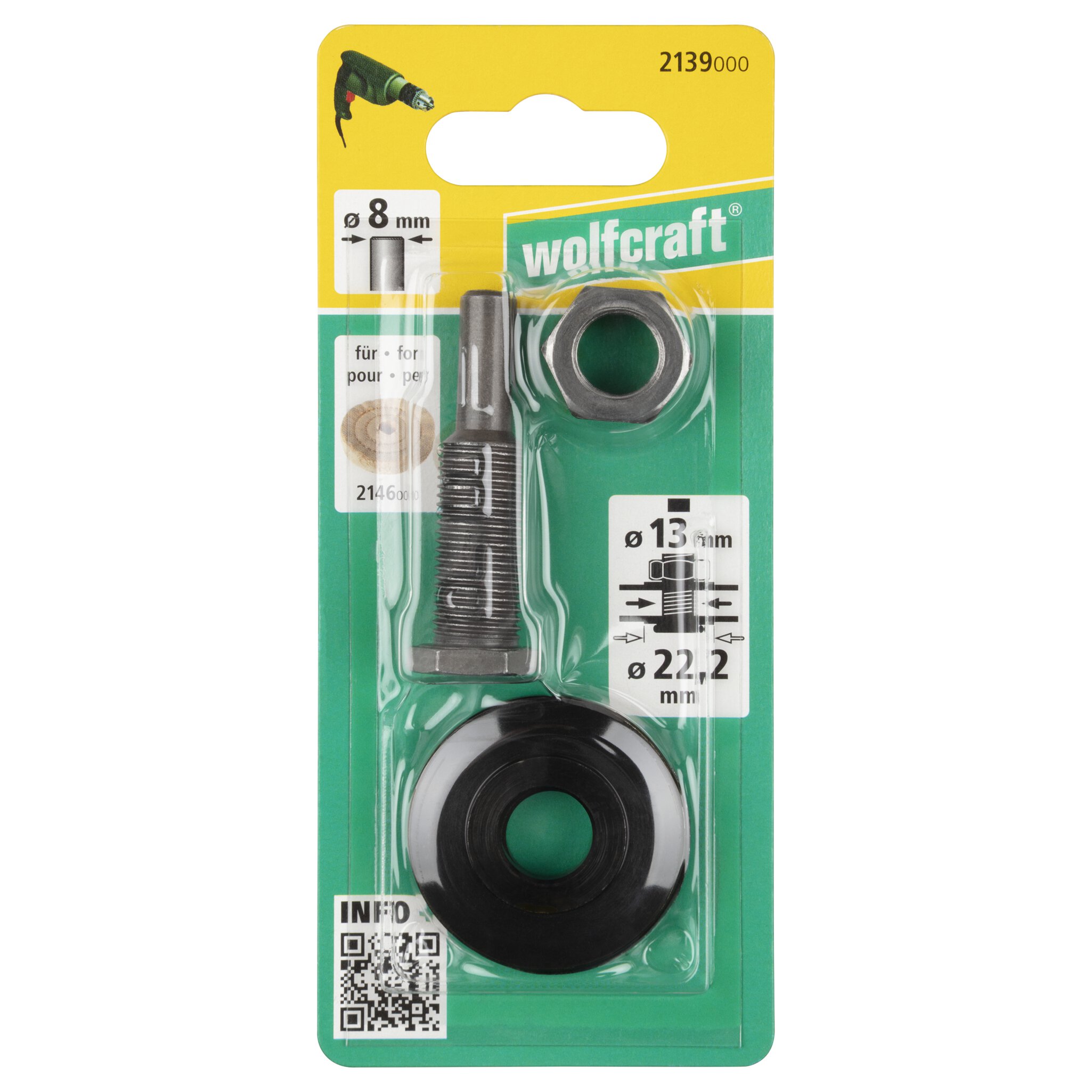 1 mandril para un agujero de 22,2/13 mm, vást. 8 mm