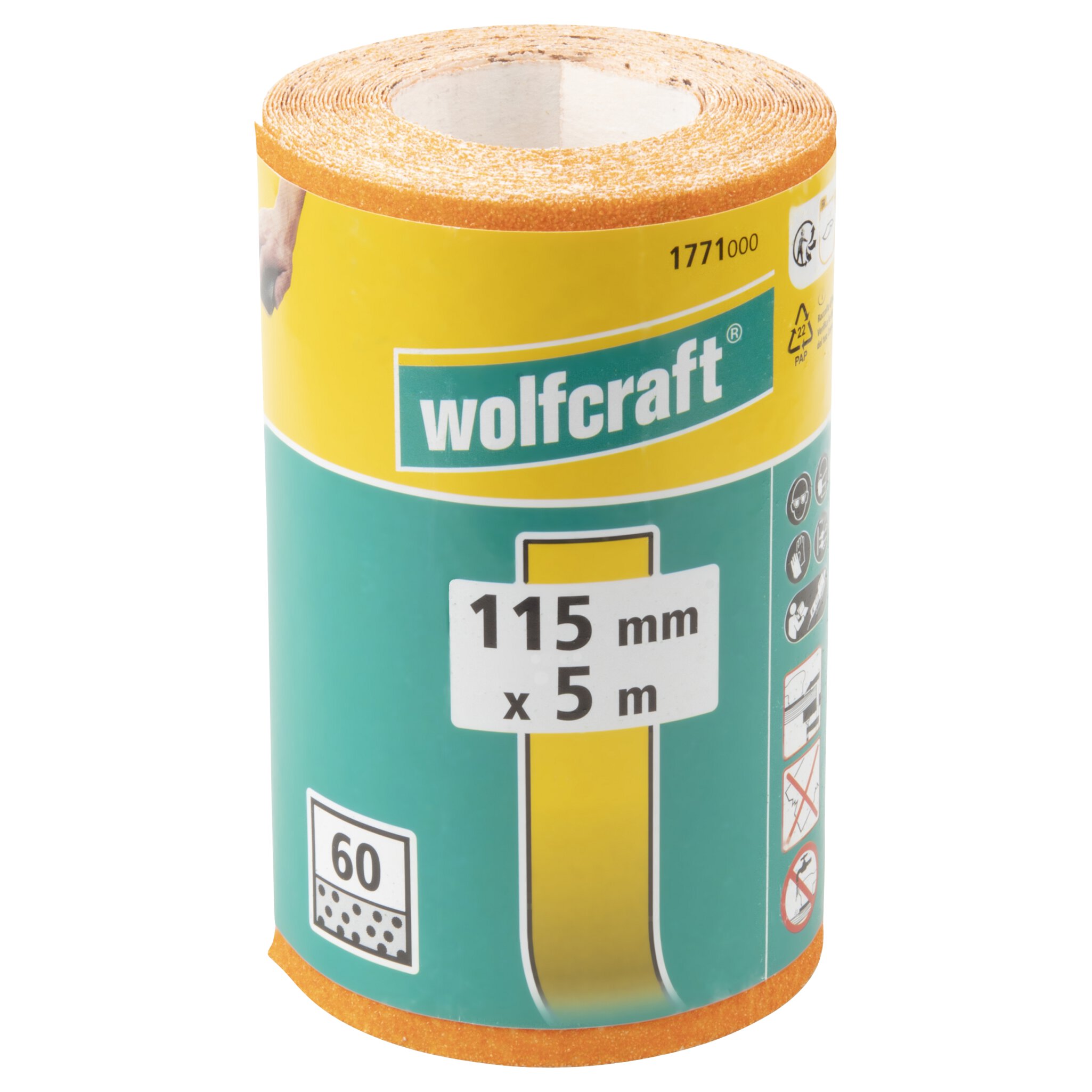 1 rollo de papel abrasivo de grano Grano 60, 5 m x 115 mm