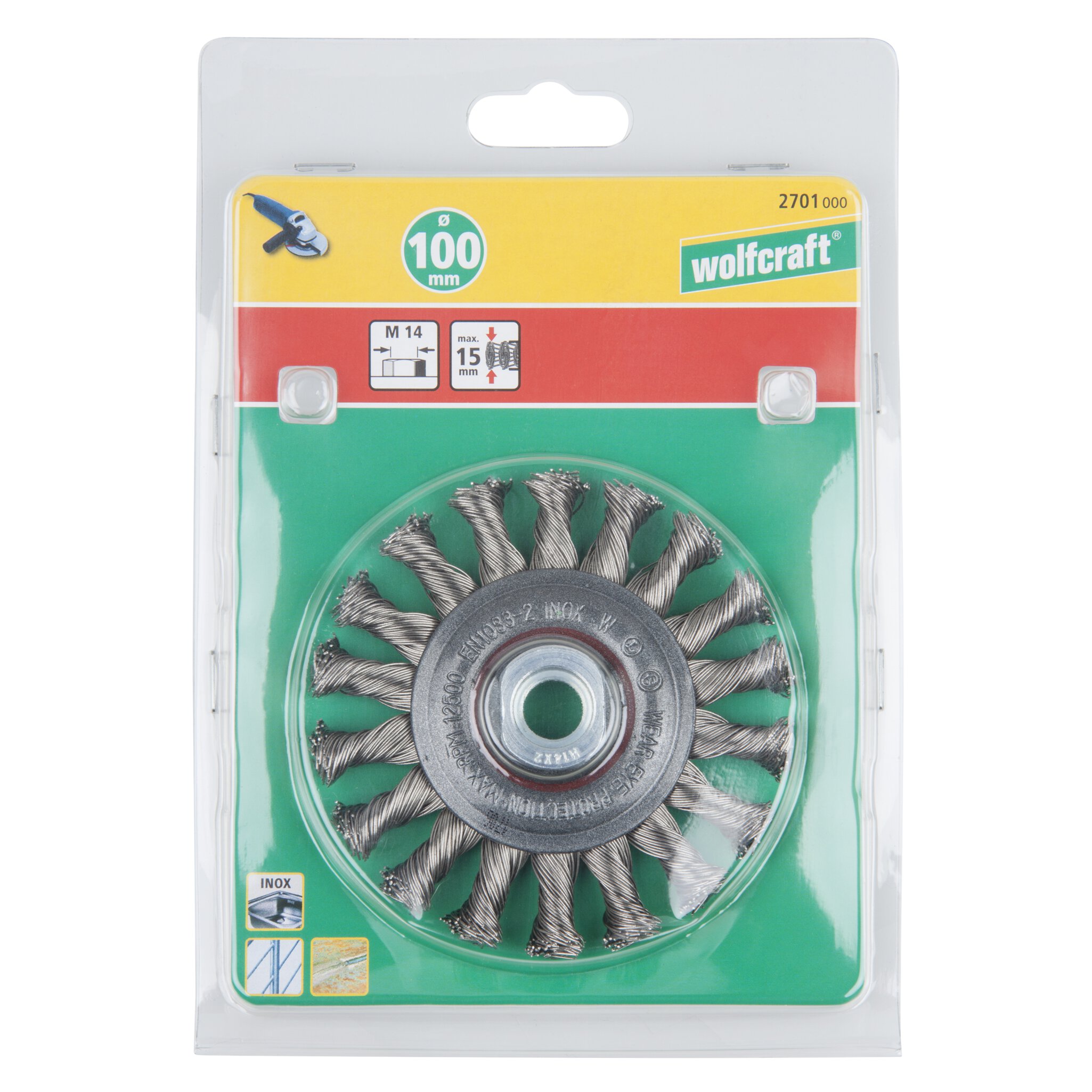 1 cepillo de disco de alambre de acero inoxidable WS M14 ø100 mm