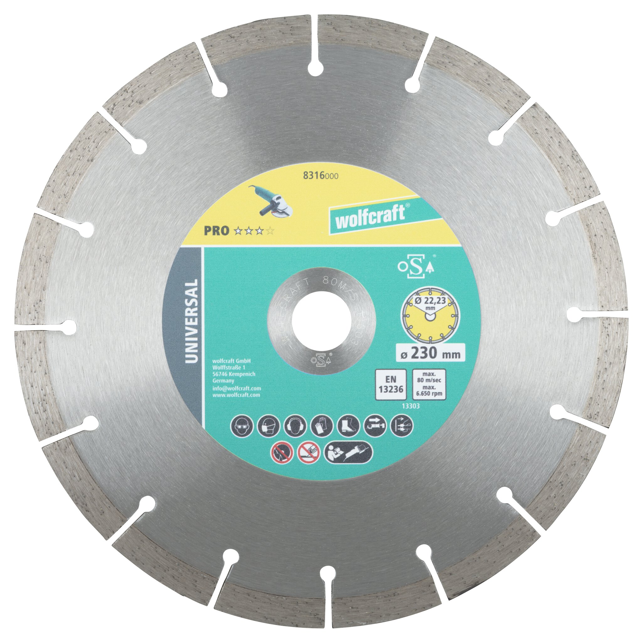 Disco de corte de diamante PRO UNIVERSAL, diámetro de 230 mm