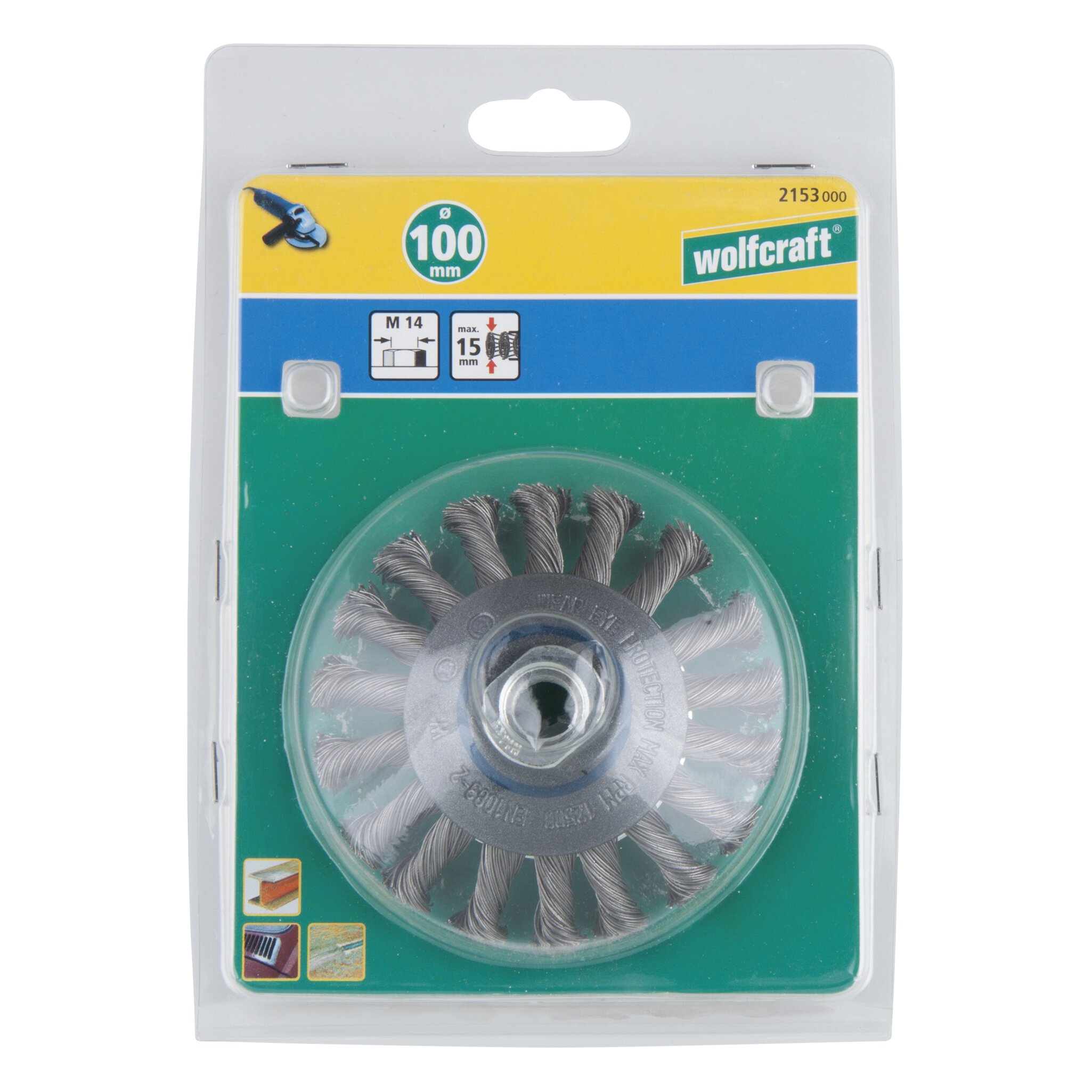 1 cepillo cónico de alambre de acero WS, trenzado M14 ø100 mm