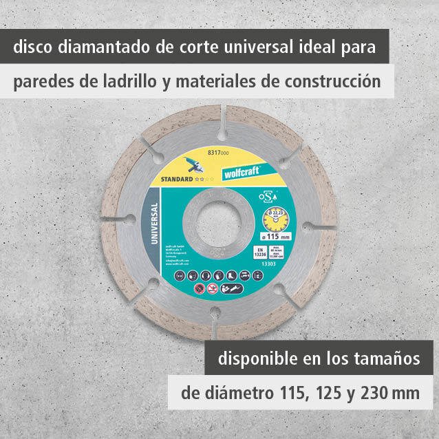 Disco de corte de diamante SOLID UNIVERSAL, diámetro de 115 mm