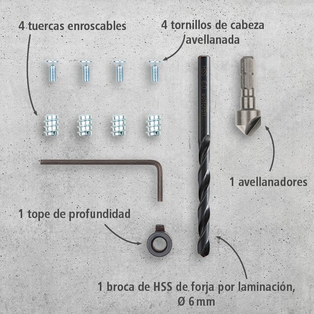 Juego de reparación para bisagras de cazoleta – Lado del cuerpo del mueble, 11 piezas