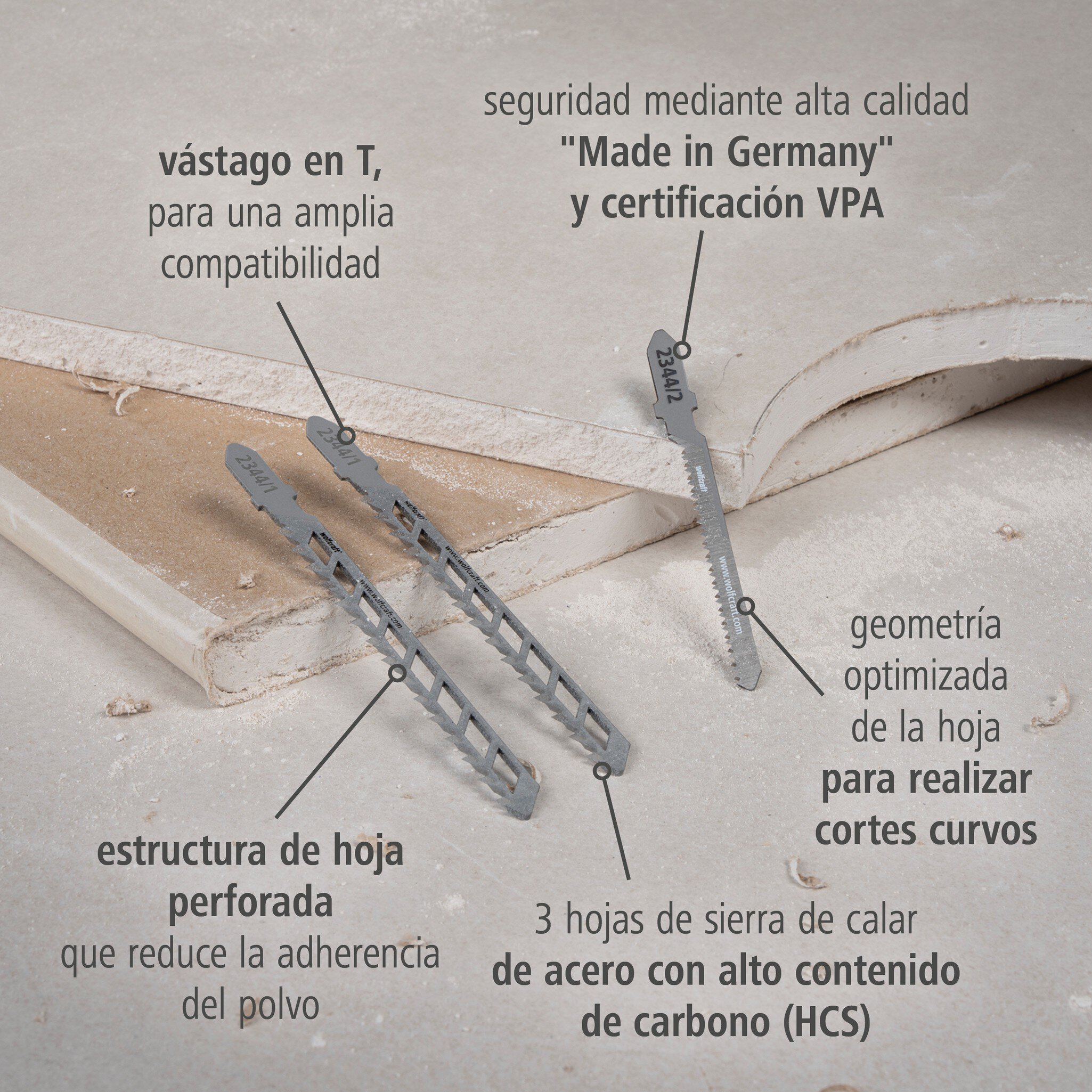 Juego de proyecto de hojas de sierra de calar "Obra en seco", 3 piezas