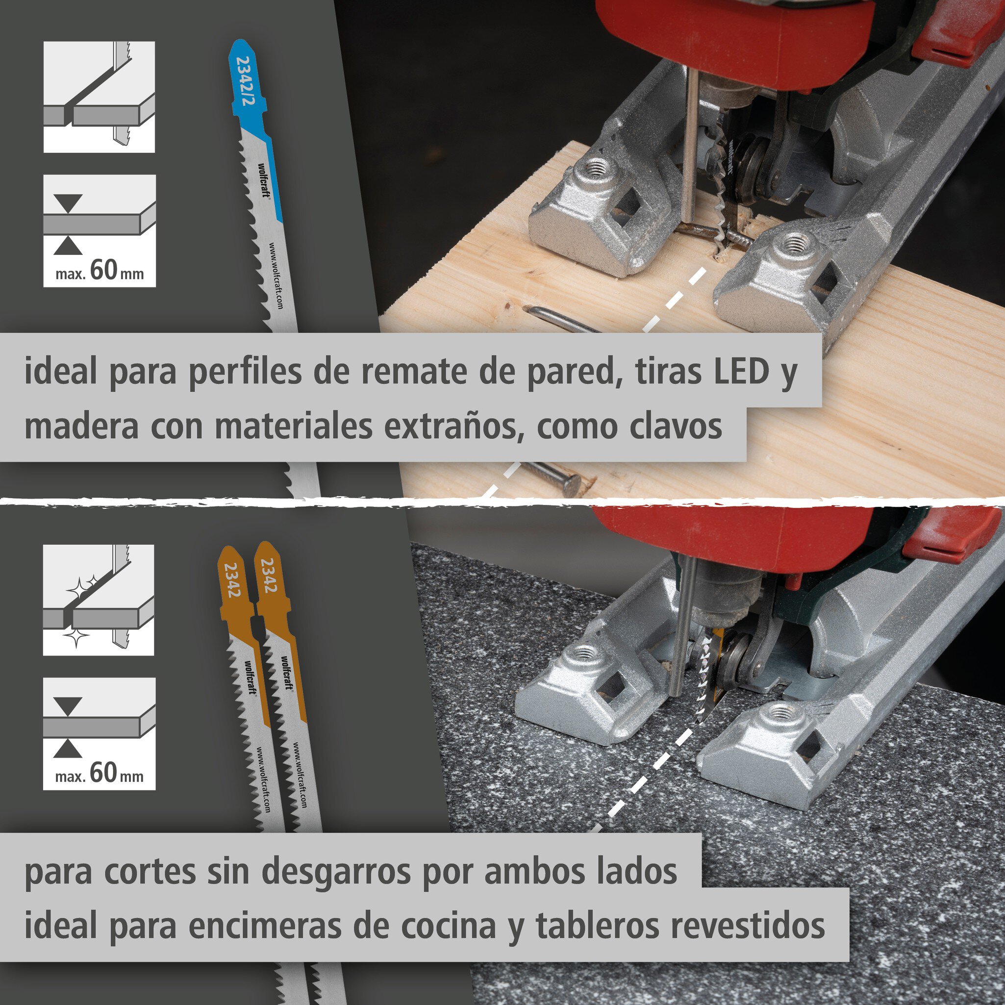 Juego de proyecto de hojas de sierra de calar "Montaje de cocinas", 3 piezas