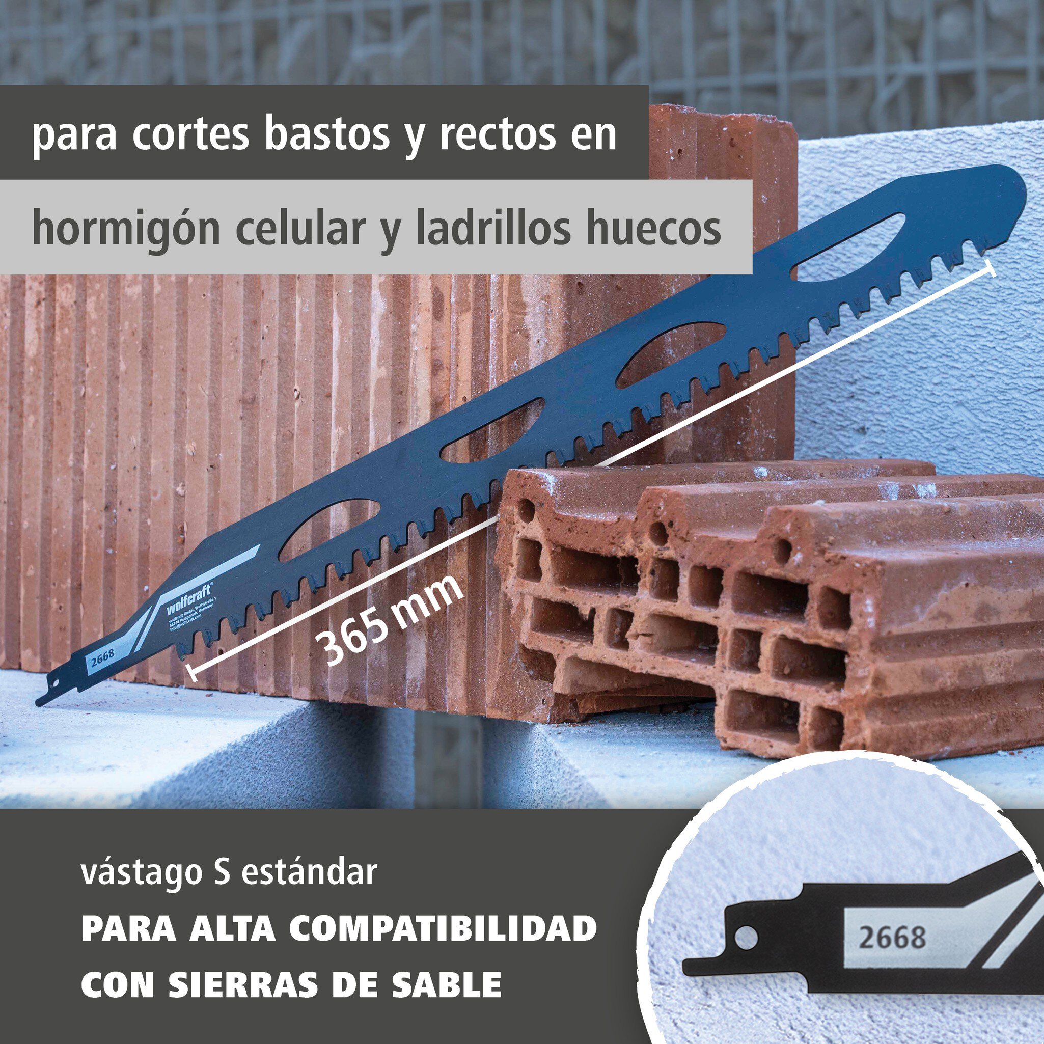 Hoja de sierra de sable, con filo de carburo de tungsteno, para hormigón celular y ladrillos huecos, corte recto