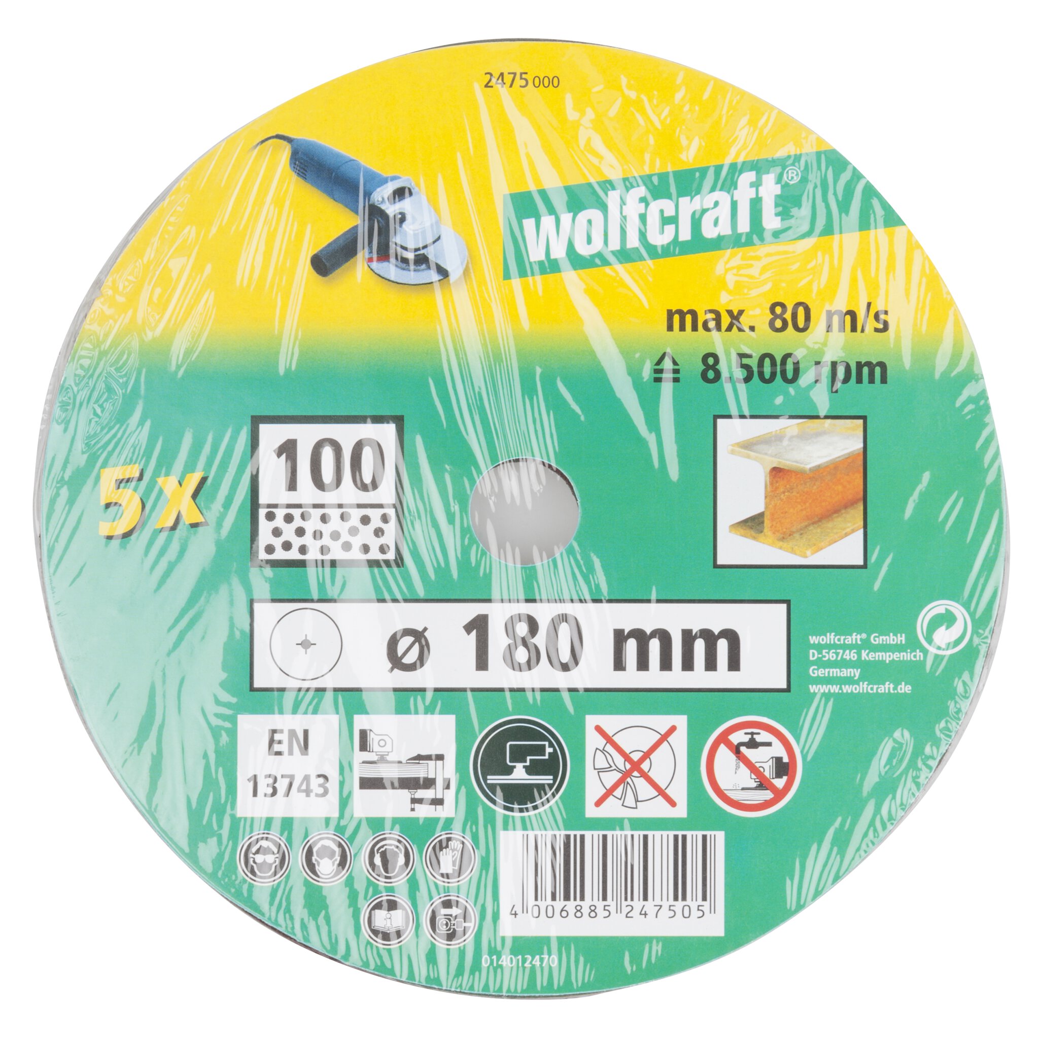 5 discos de lijar de fibra WS, grano 100 Ø 180 mm